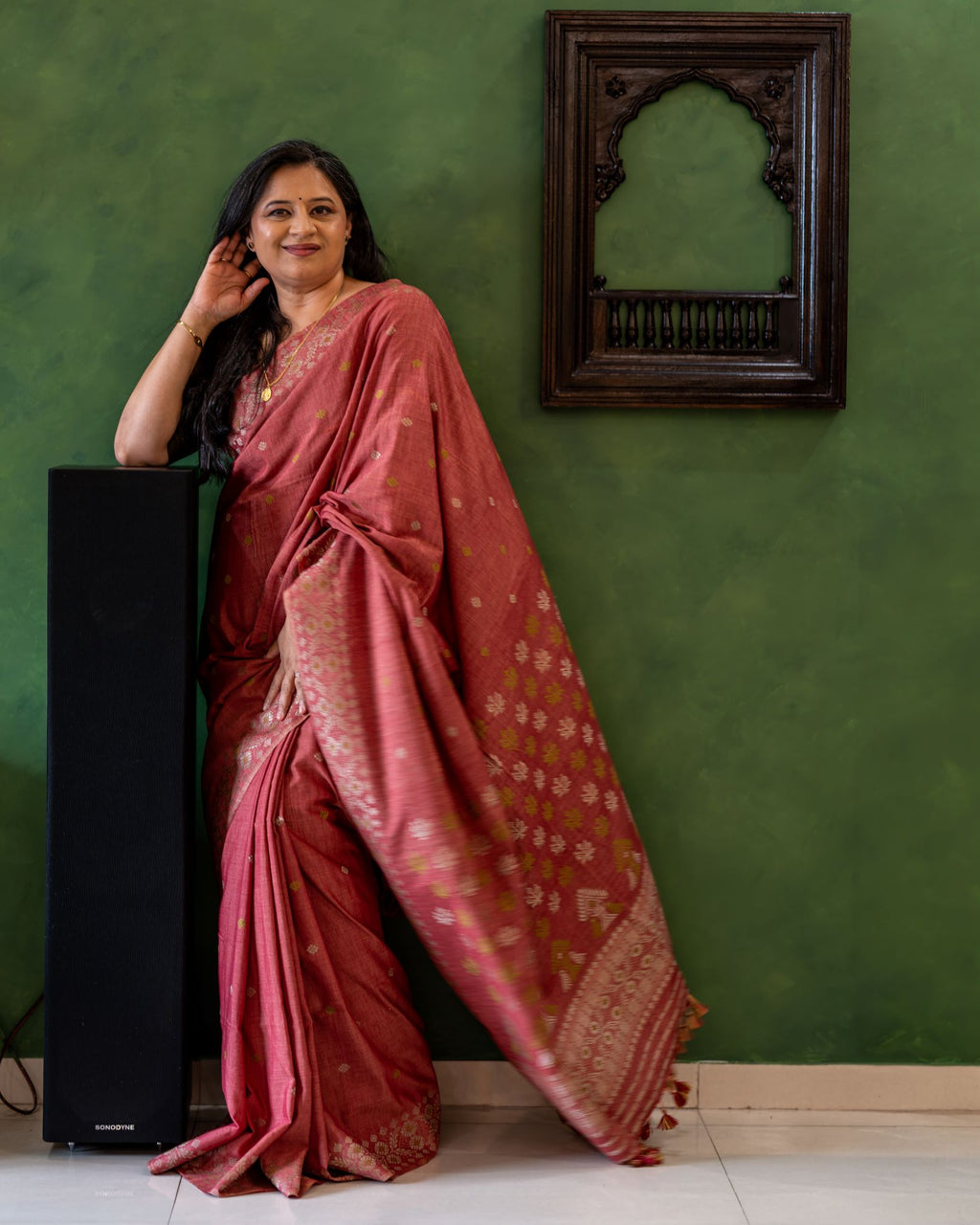Dusty rose naturally dyed Eri silk saree
