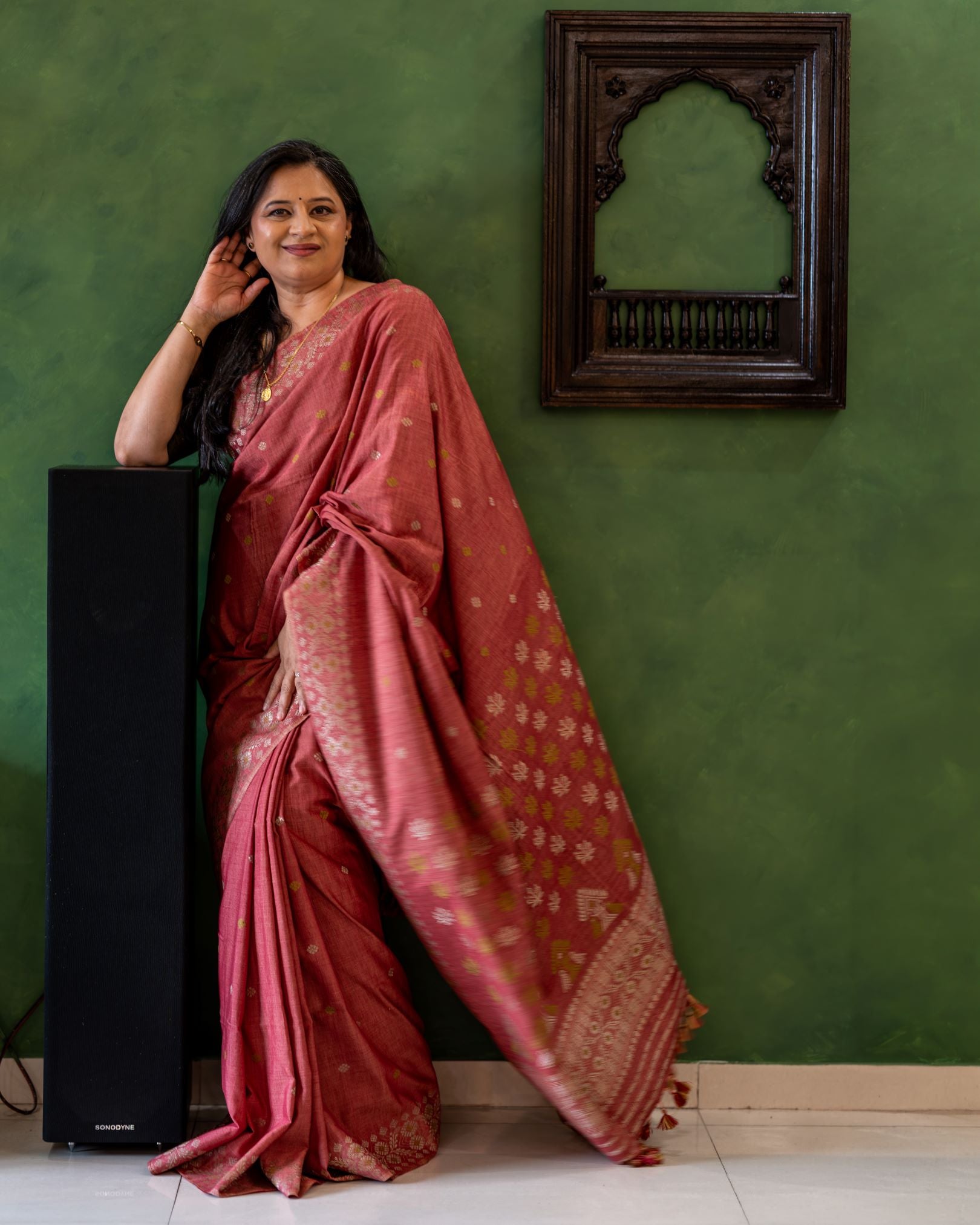 Dusty rose naturally dyed Eri silk saree