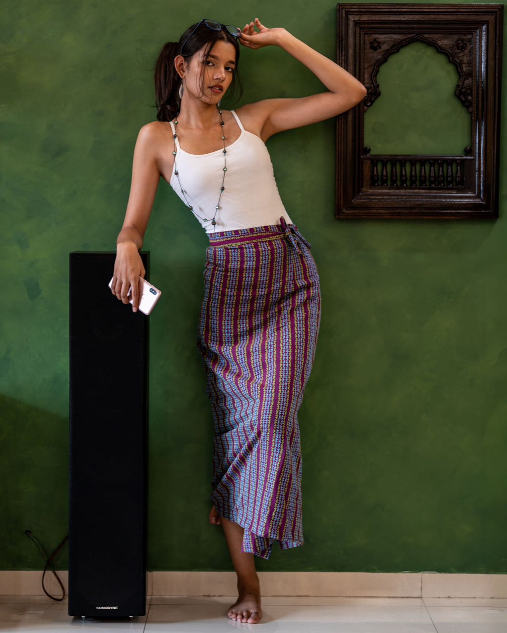 Multicolor striped wrap skirt
