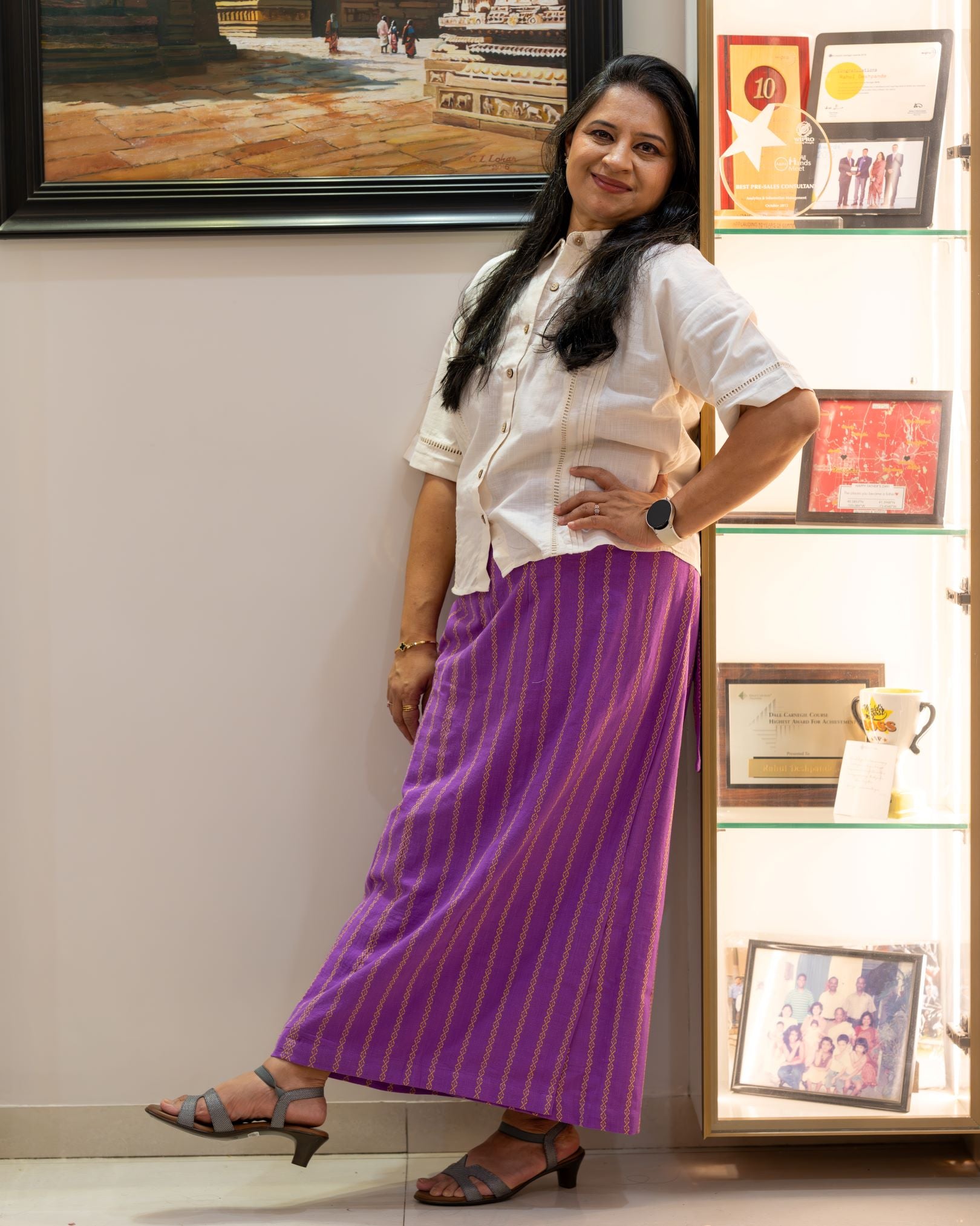 Purple striped wrap skirt