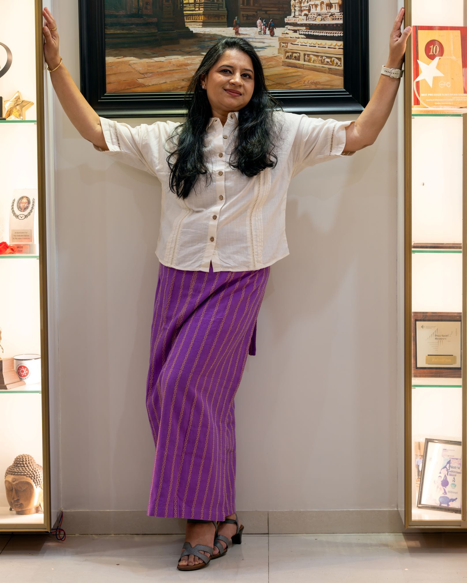 Purple striped wrap skirt