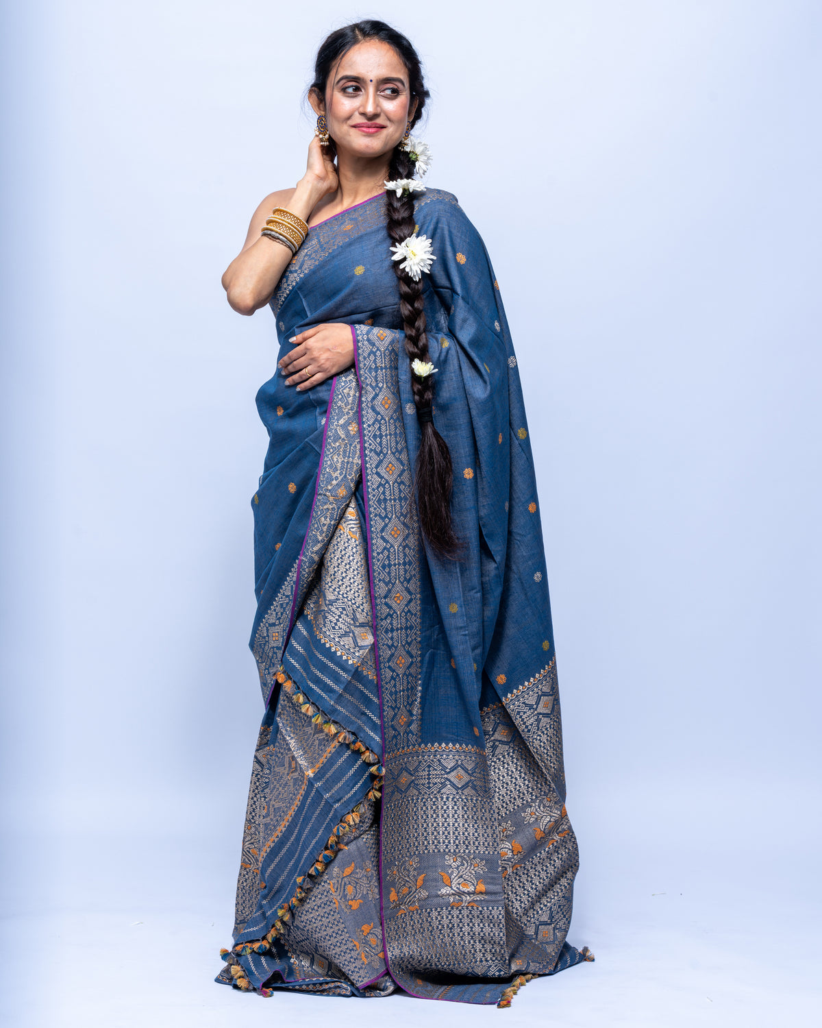 Indigo Eri silk mekhela sador