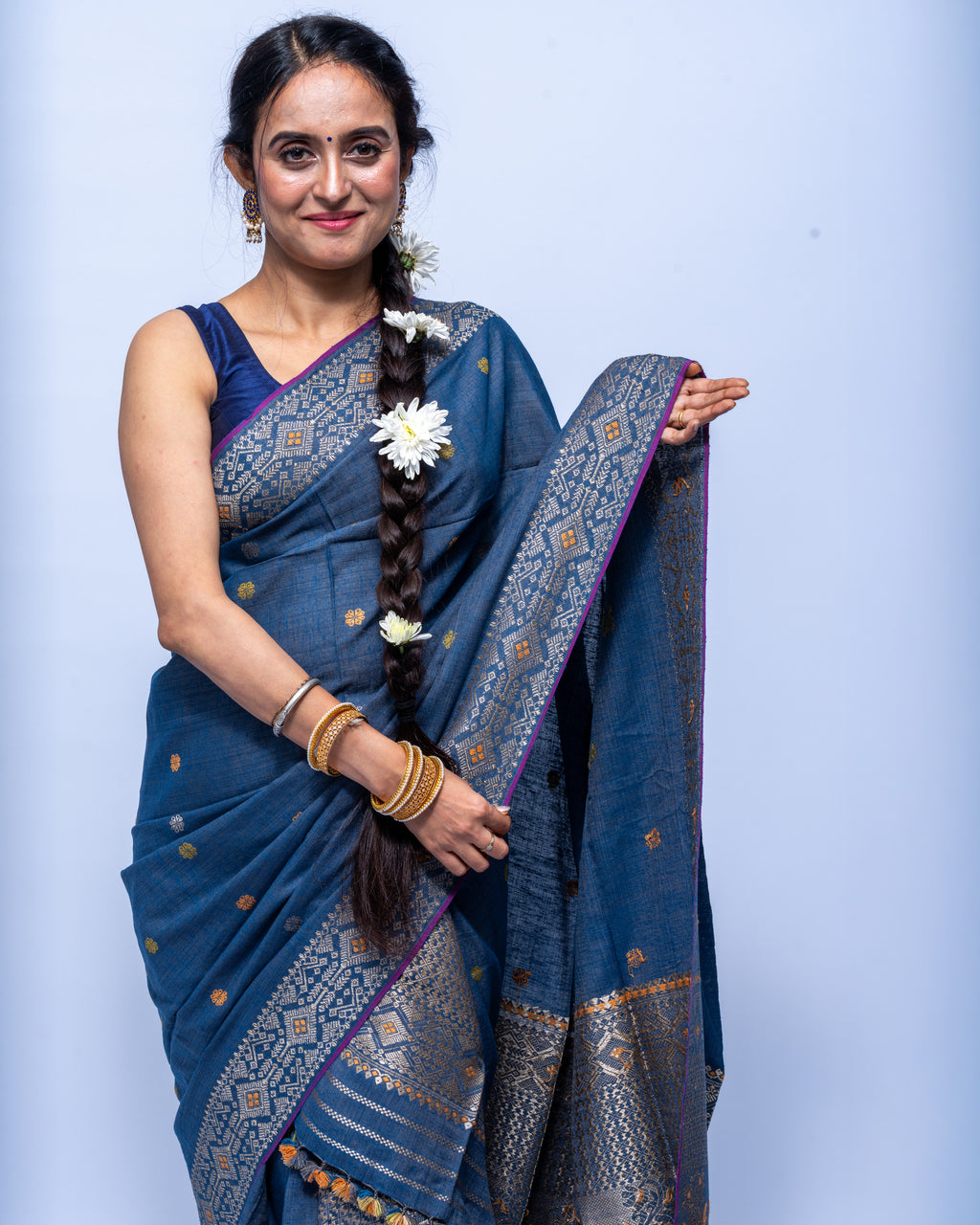 Indigo Eri silk mekhela sador