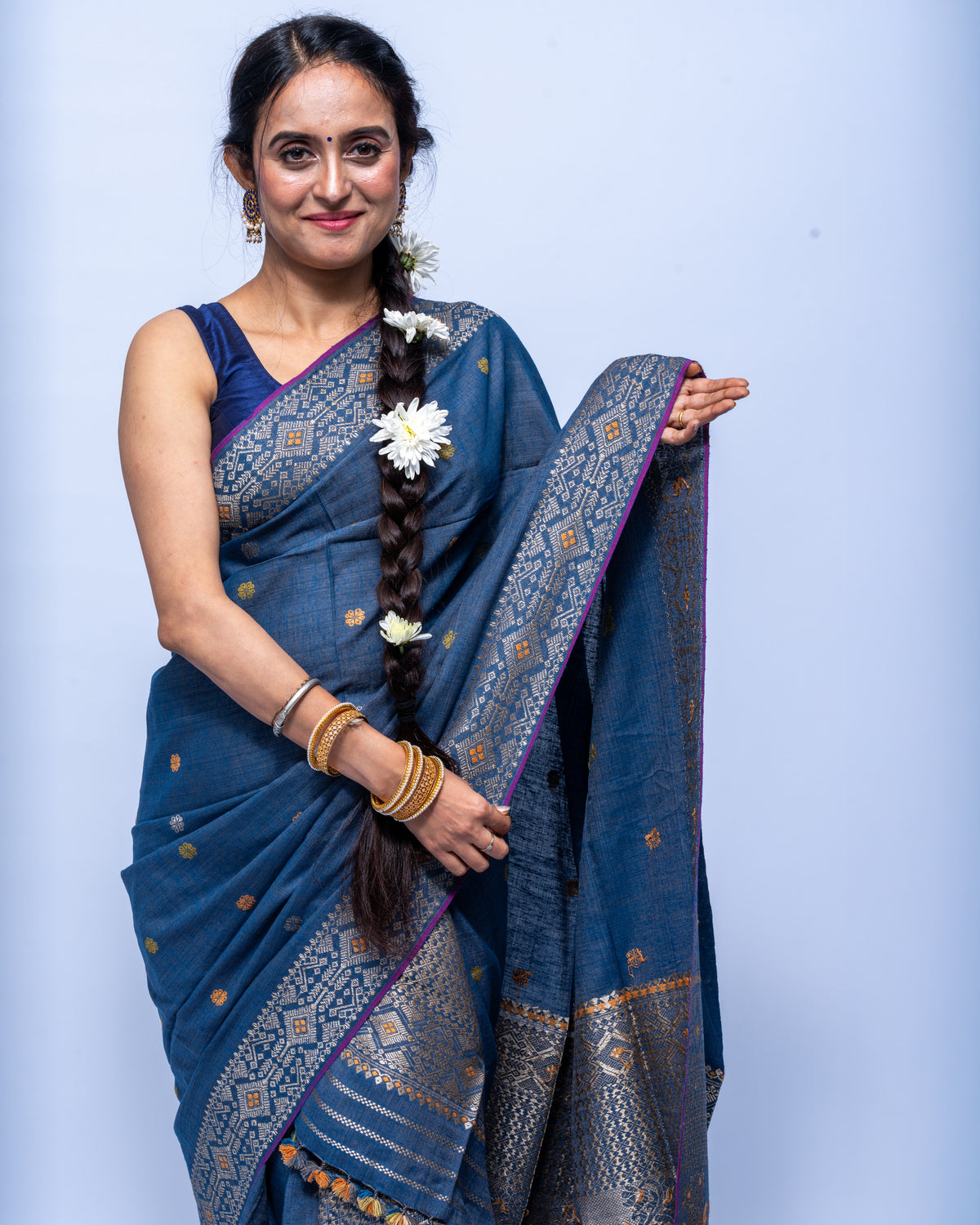 Indigo Eri silk mekhela sador