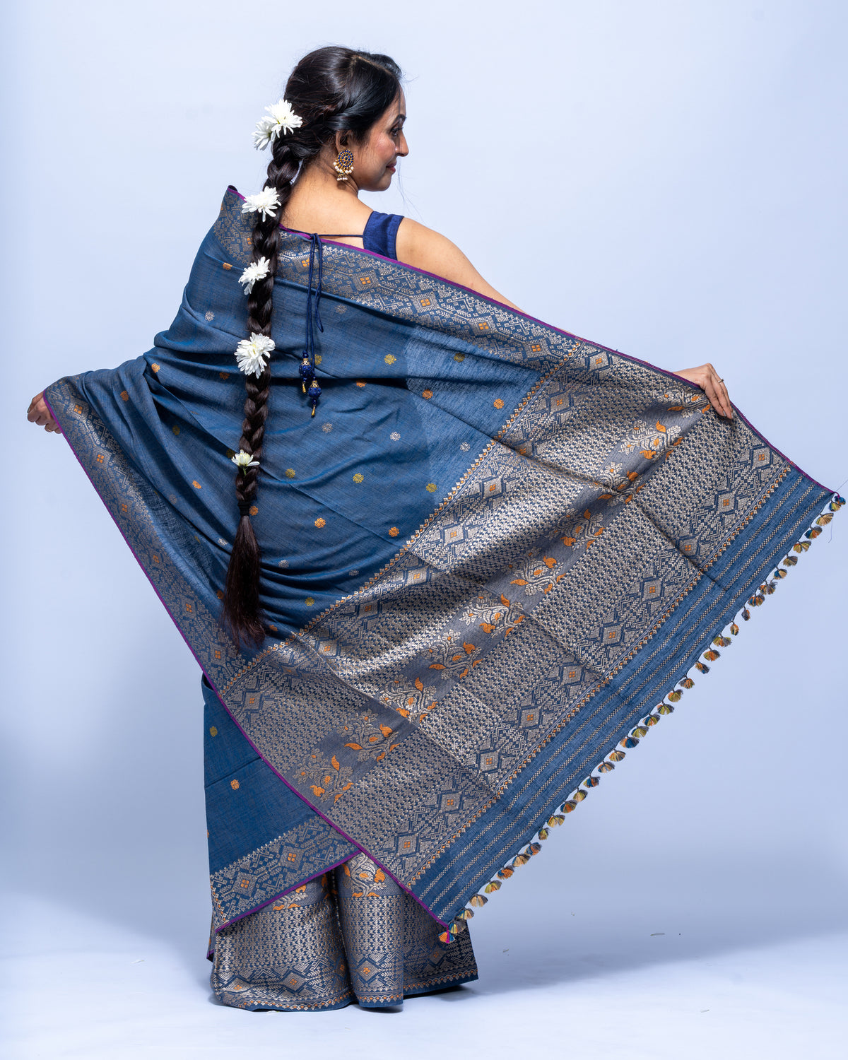 Indigo Eri silk mekhela sador
