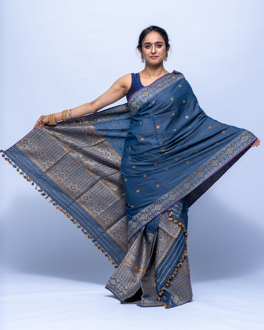 Indigo Eri silk mekhela sador