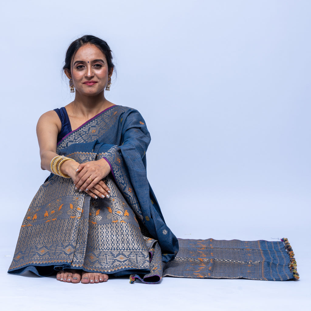 Indigo Eri silk mekhela sador