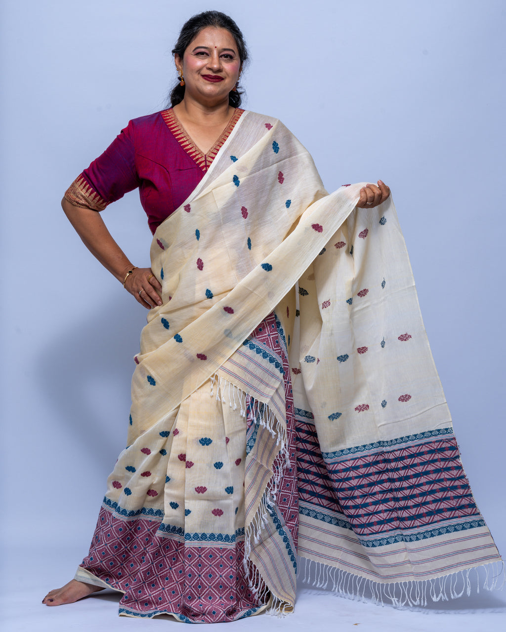Ivory Eri cotton mekhela sador