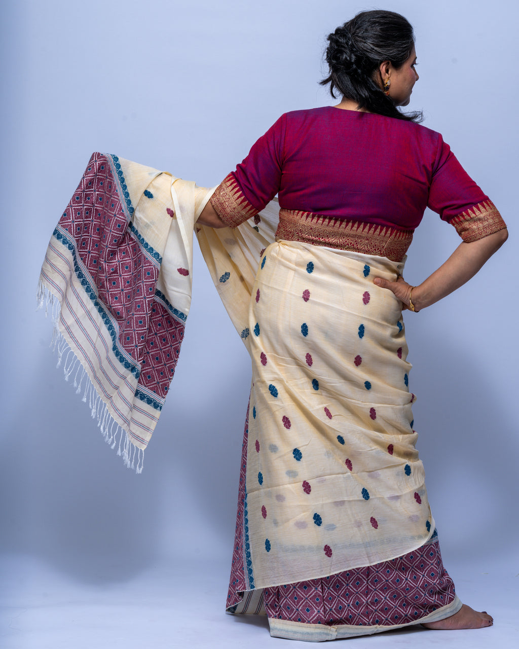 Ivory Eri cotton mekhela sador
