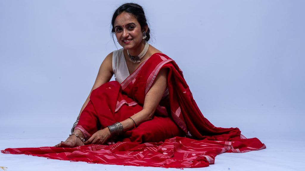 Crimson red Jamdani saree