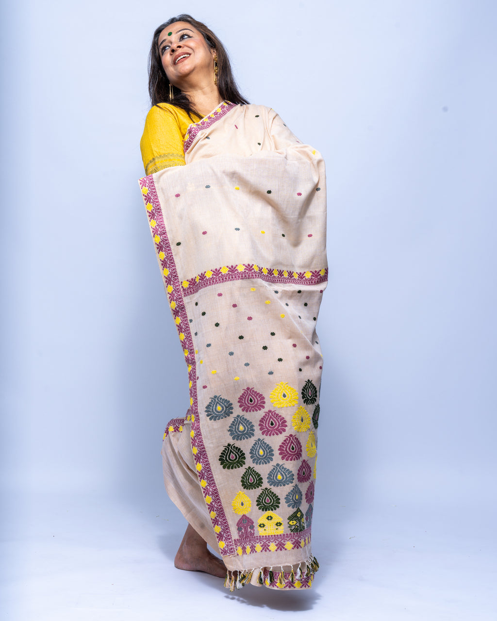Tea dyed beige Eri silk cotton saree