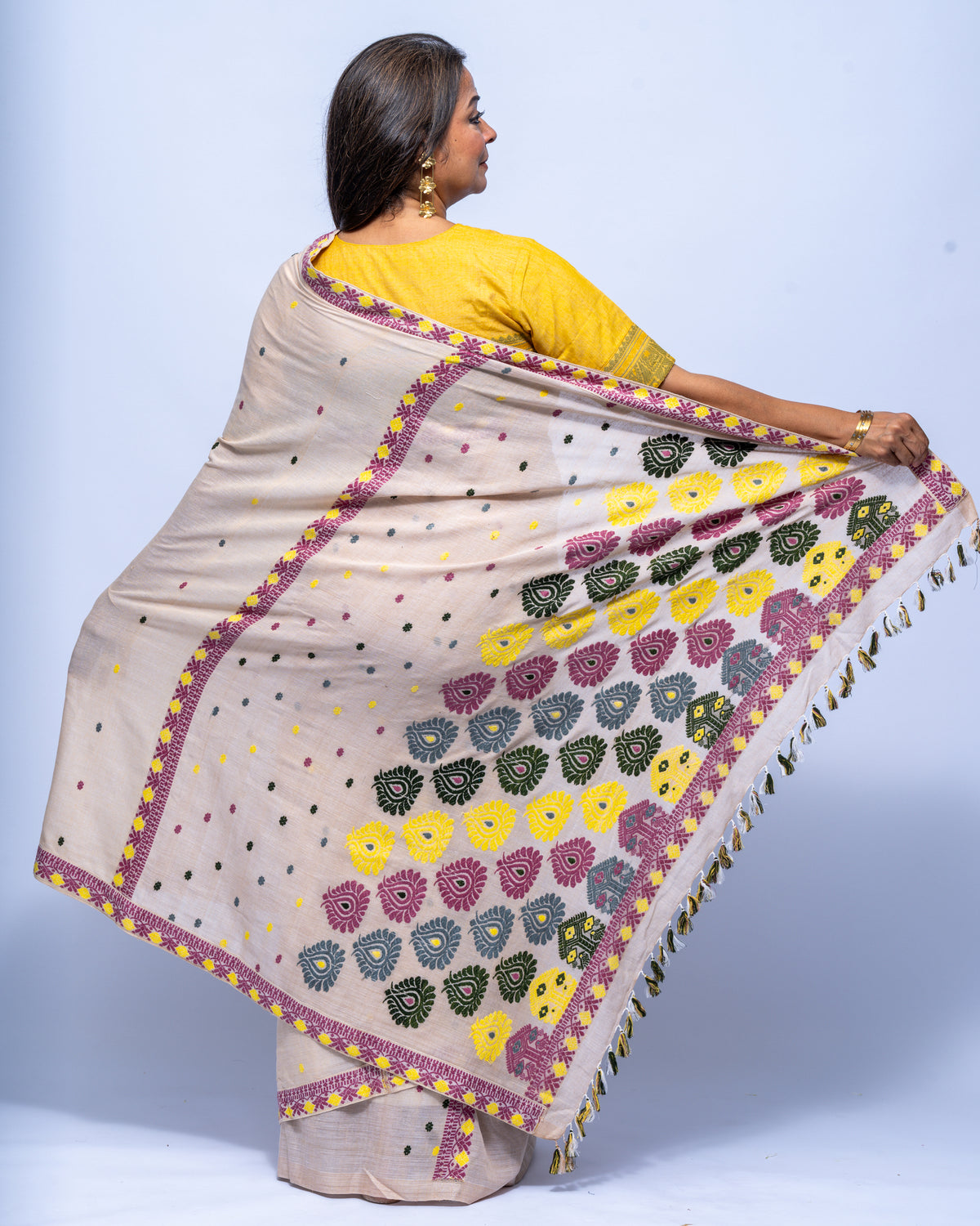 Tea dyed beige Eri silk cotton saree
