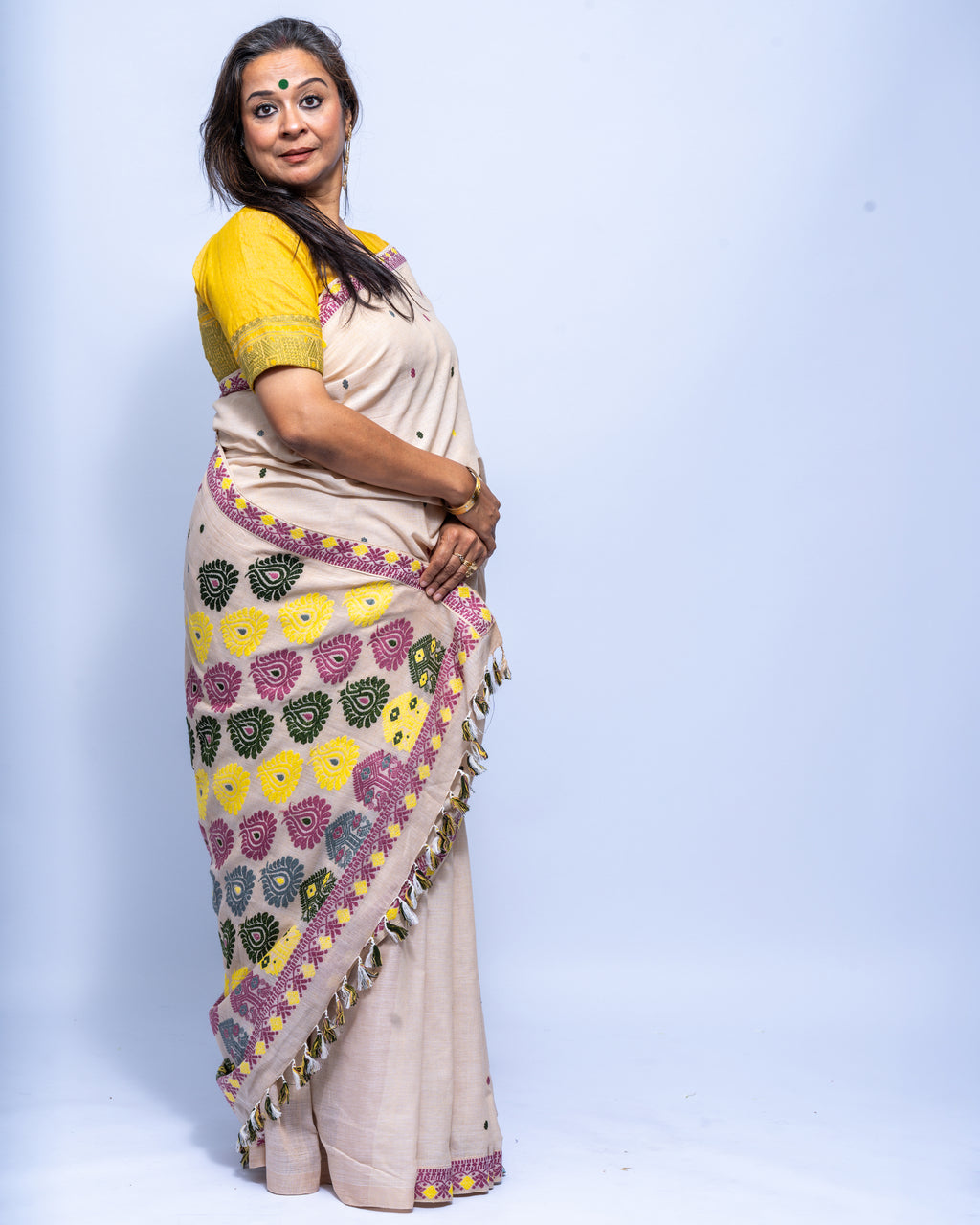 Tea dyed beige Eri silk cotton saree