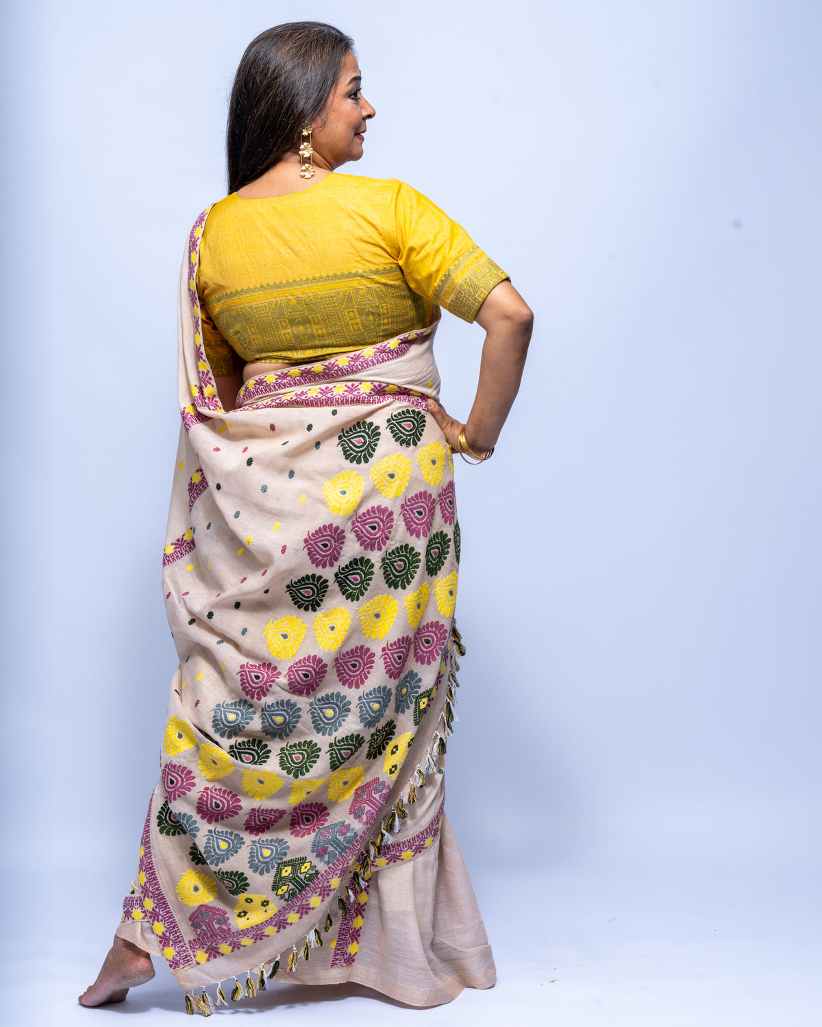 Tea dyed beige Eri silk cotton saree