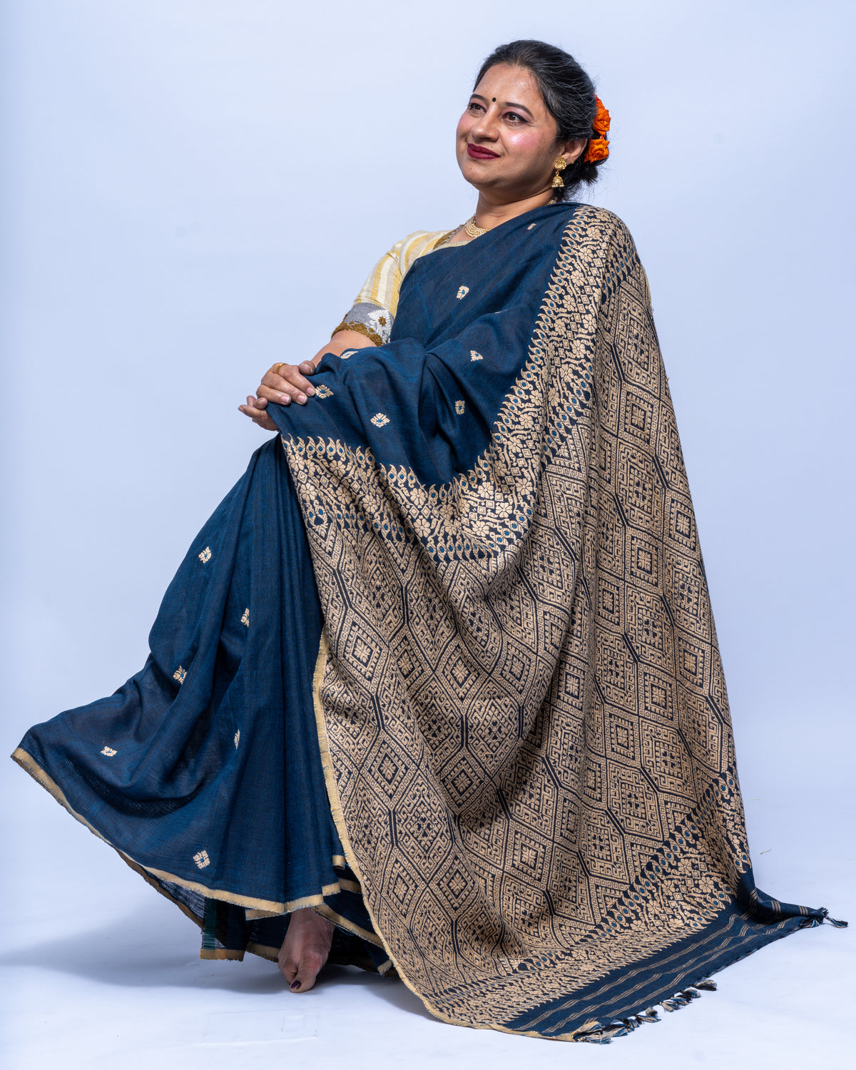 Indigo Eri silk cotton saree