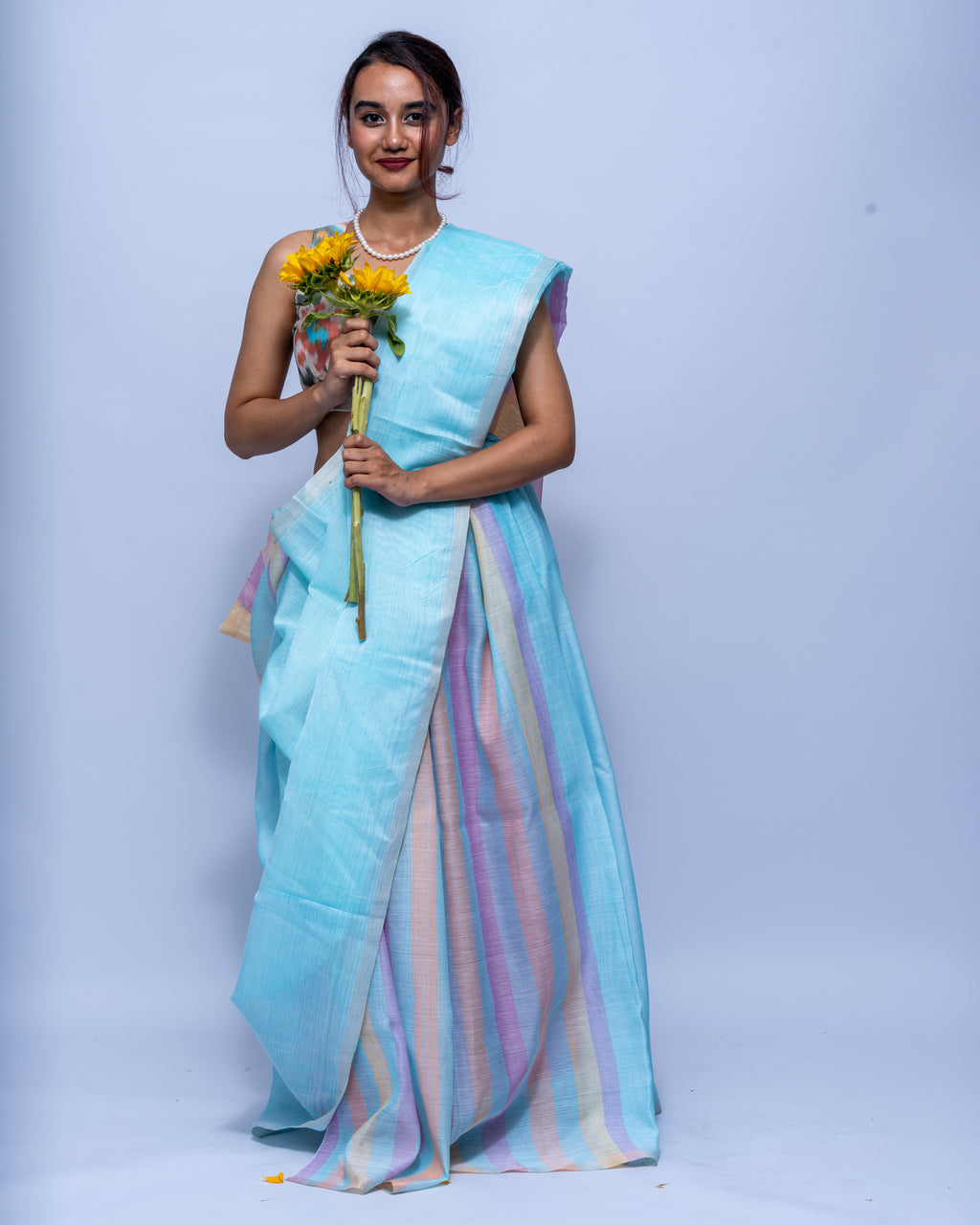 Aqua blue Mulberry silk saree