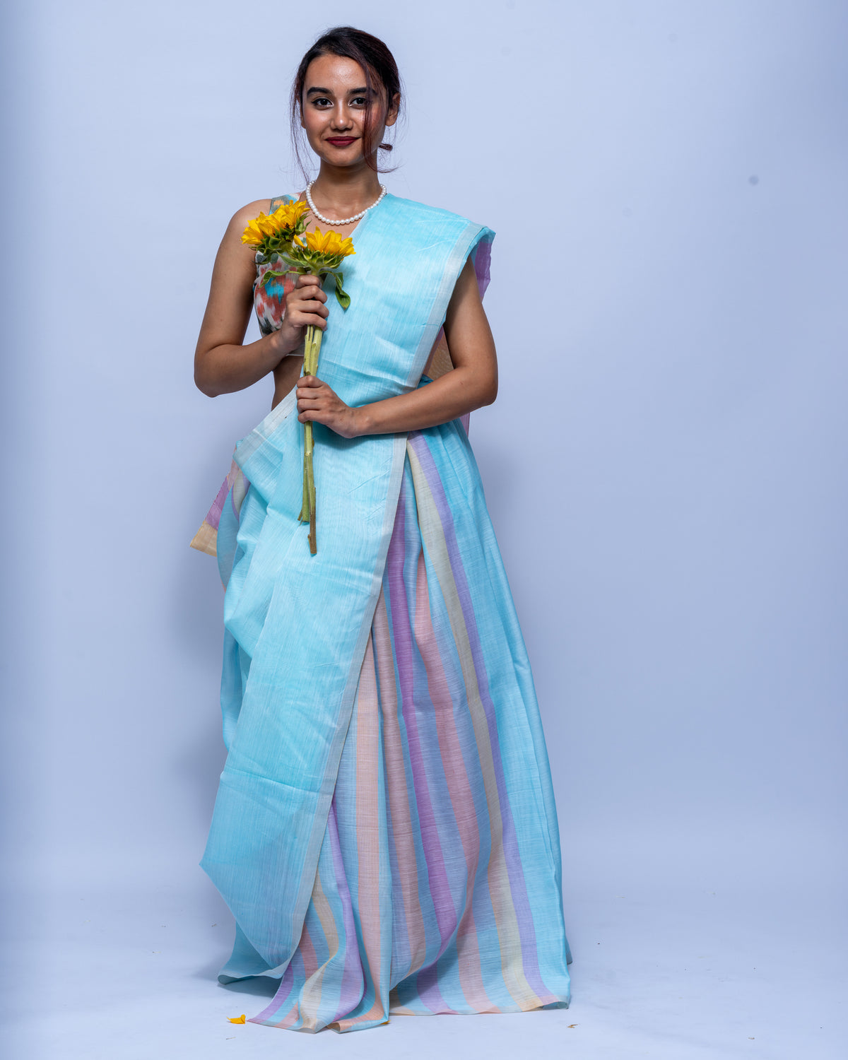 Aqua blue Mulberry silk saree
