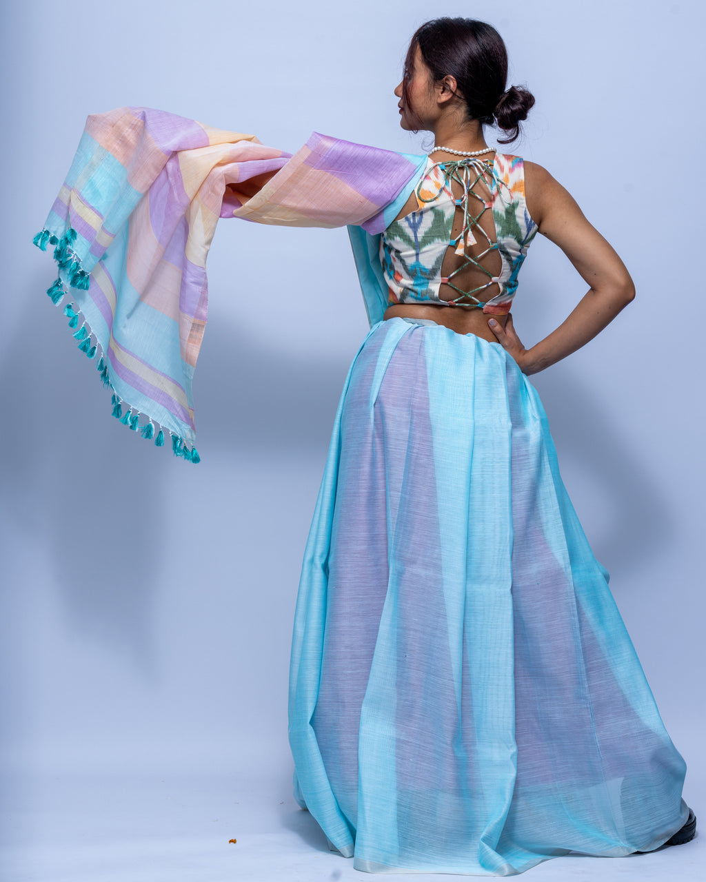 Aqua blue Mulberry silk saree