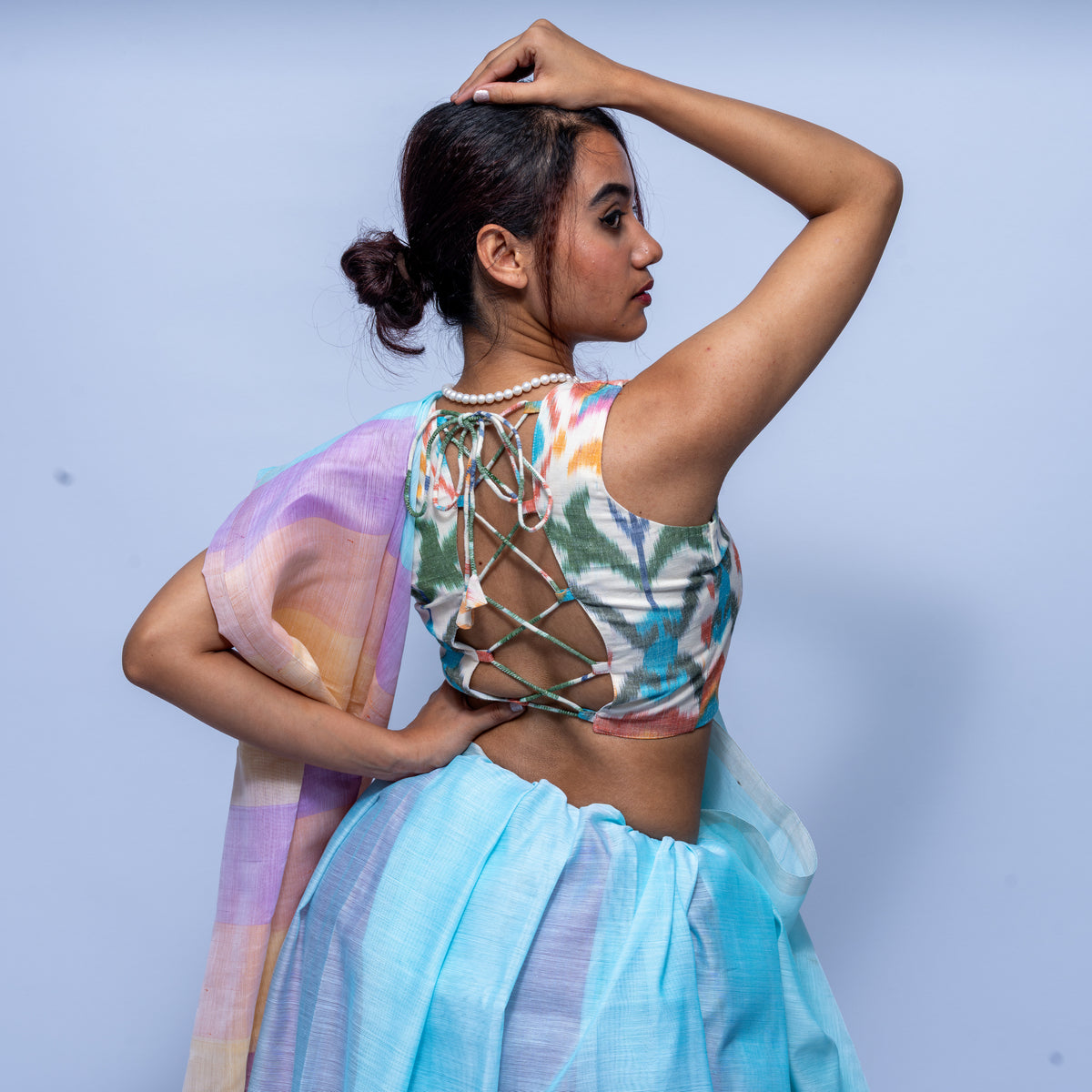 Aqua blue Mulberry silk saree
