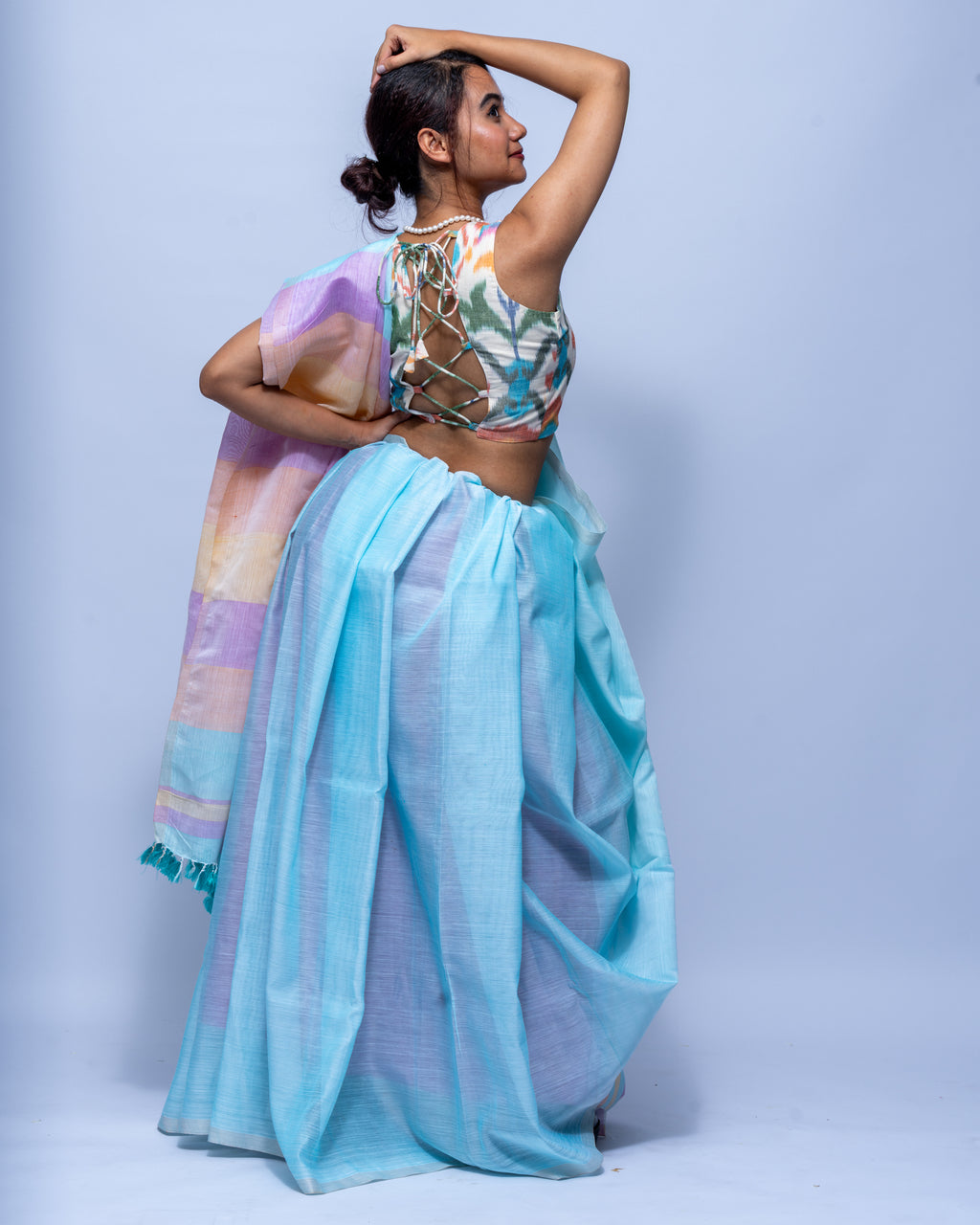 Aqua blue Mulberry silk saree