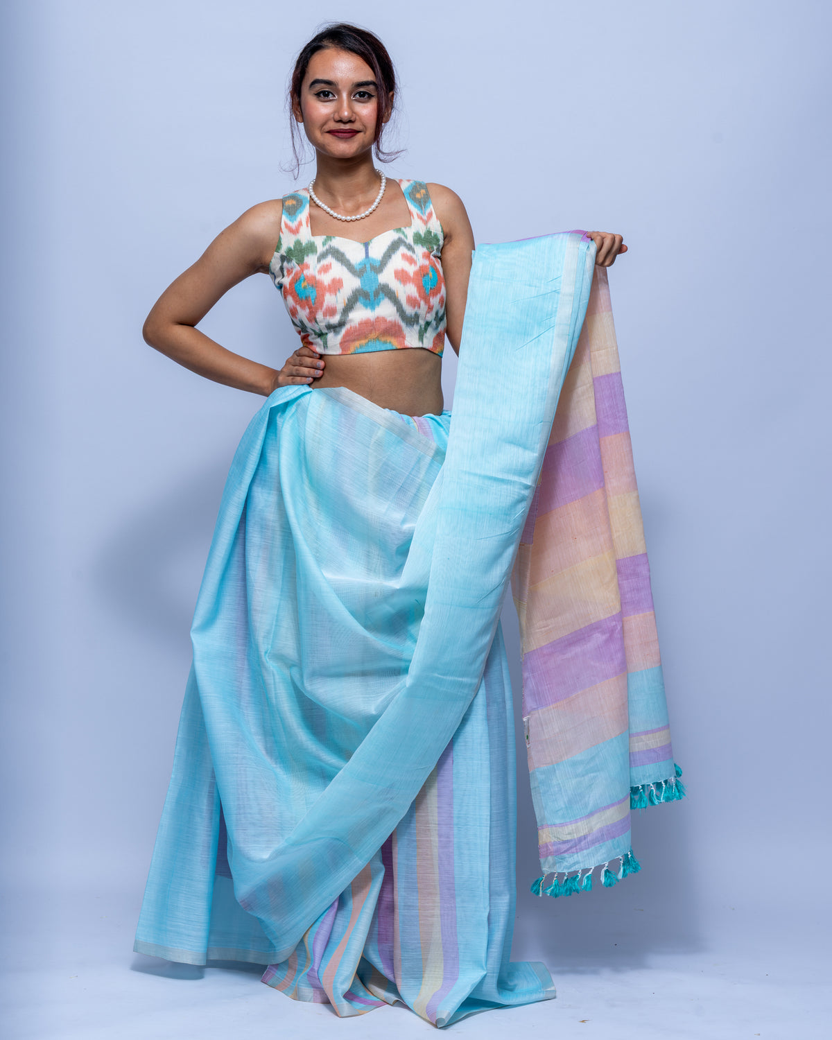 Aqua blue Mulberry silk saree