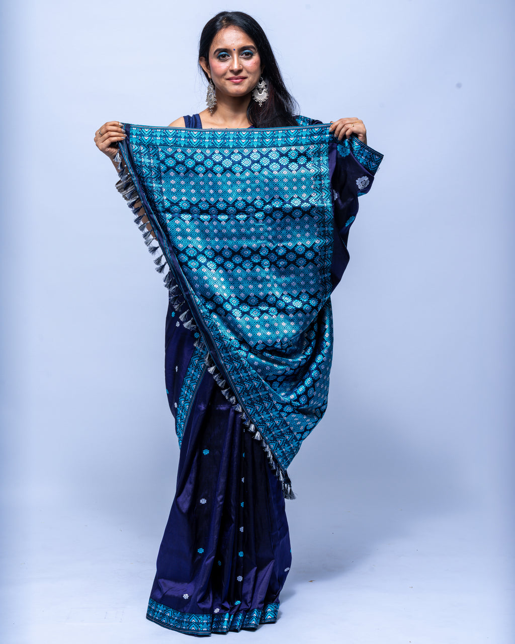 Royal Blue Mulberry Silk Saree with Peacock Blue Pallu