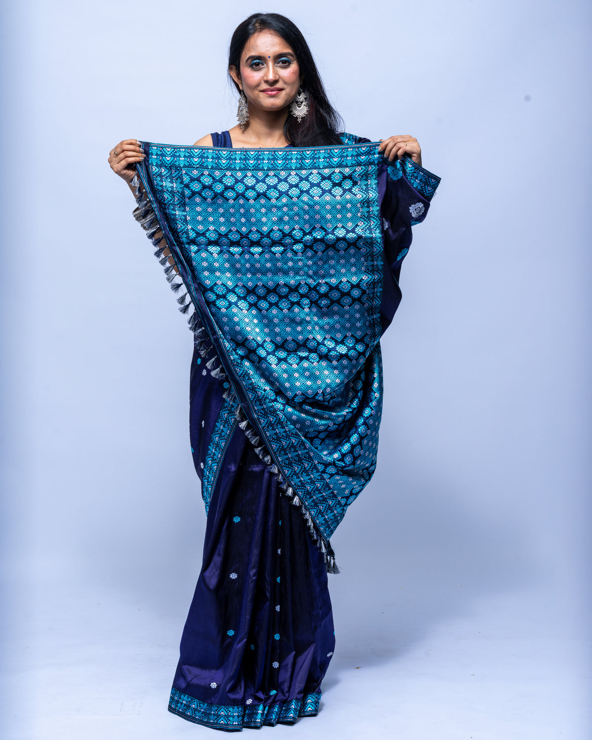Royal Blue Mulberry Silk Saree with Peacock Blue Pallu