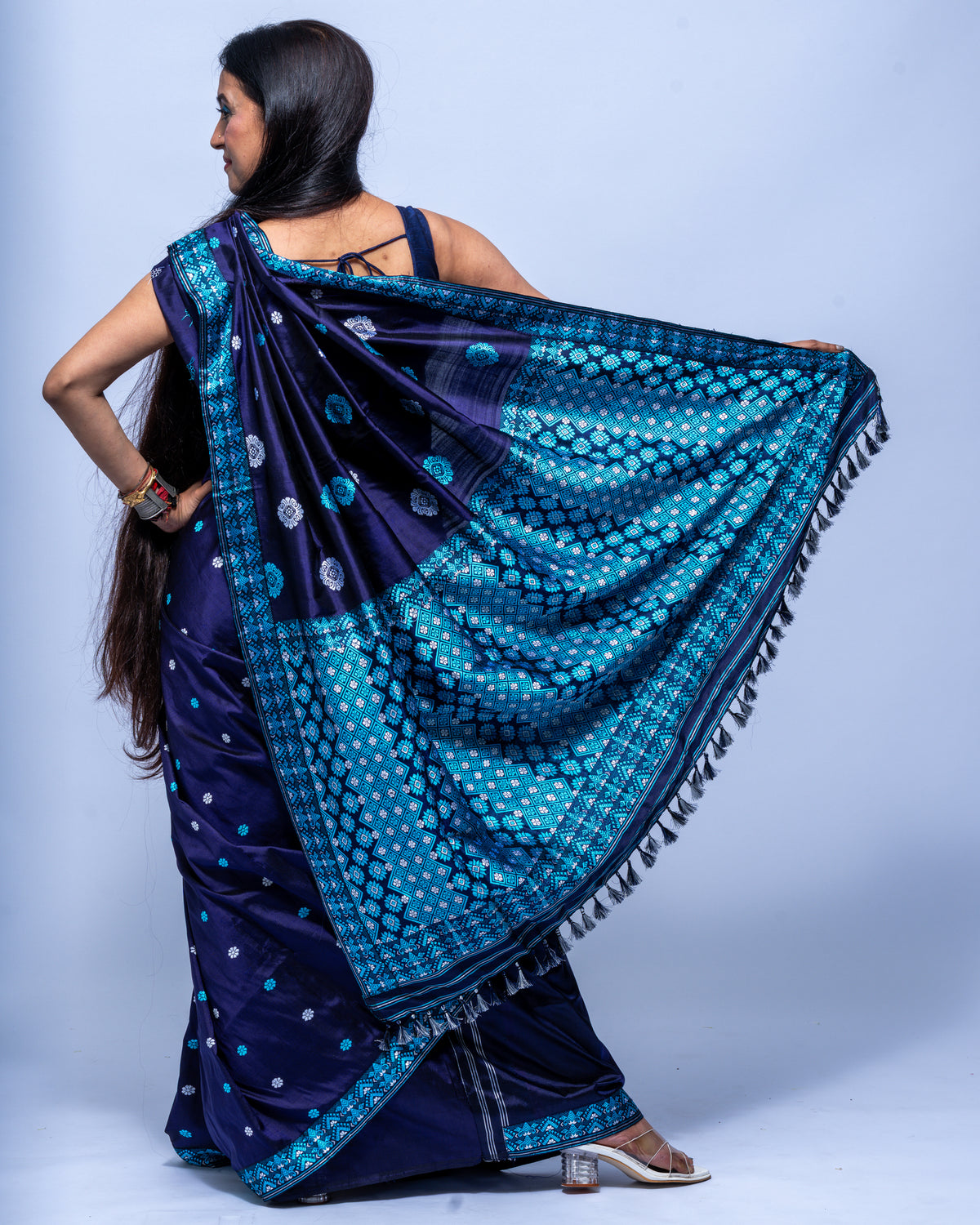 Royal Blue Mulberry Silk Saree with Peacock Blue Pallu