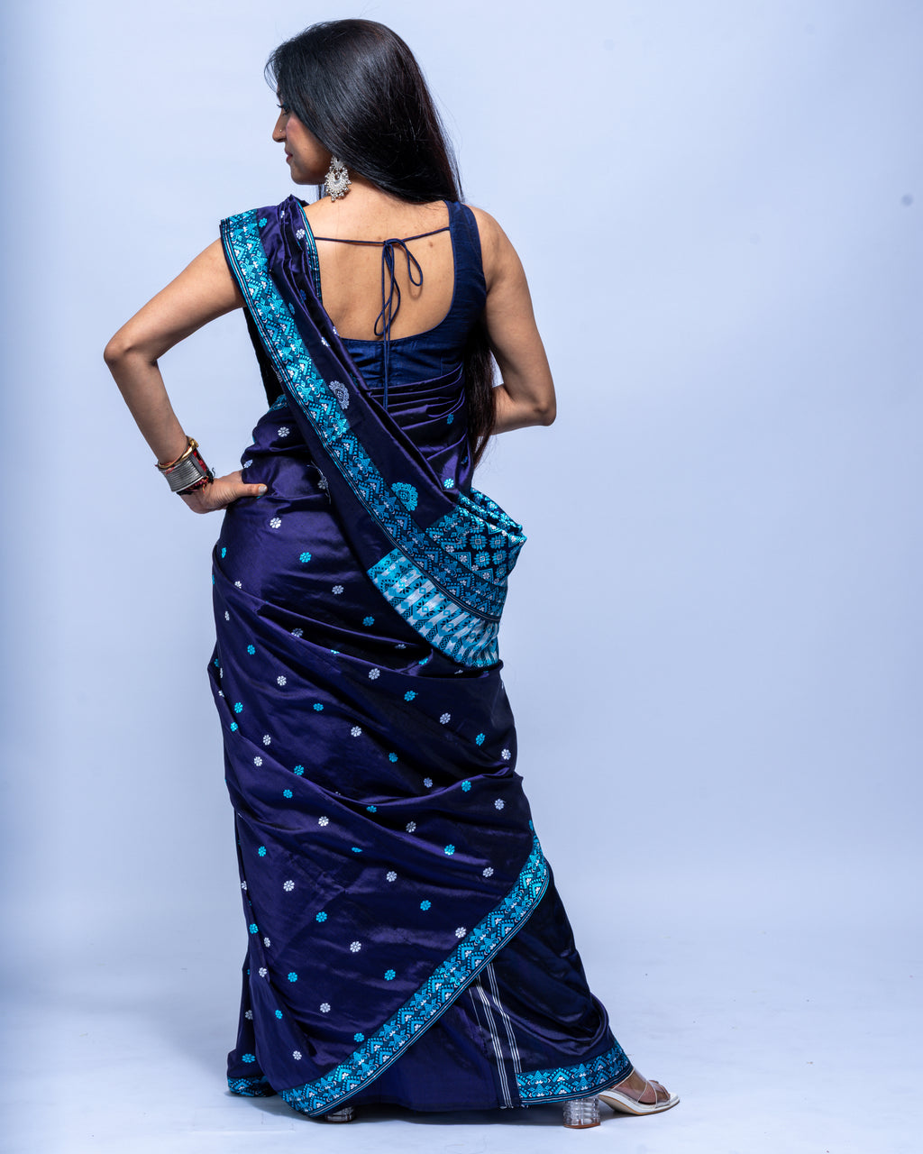 Royal Blue Mulberry Silk Saree with Peacock Blue Pallu