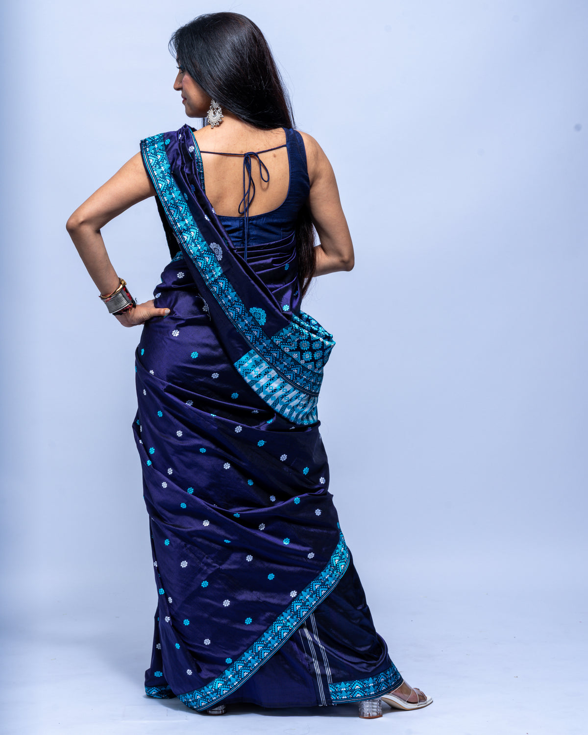 Royal Blue Mulberry Silk Saree with Peacock Blue Pallu