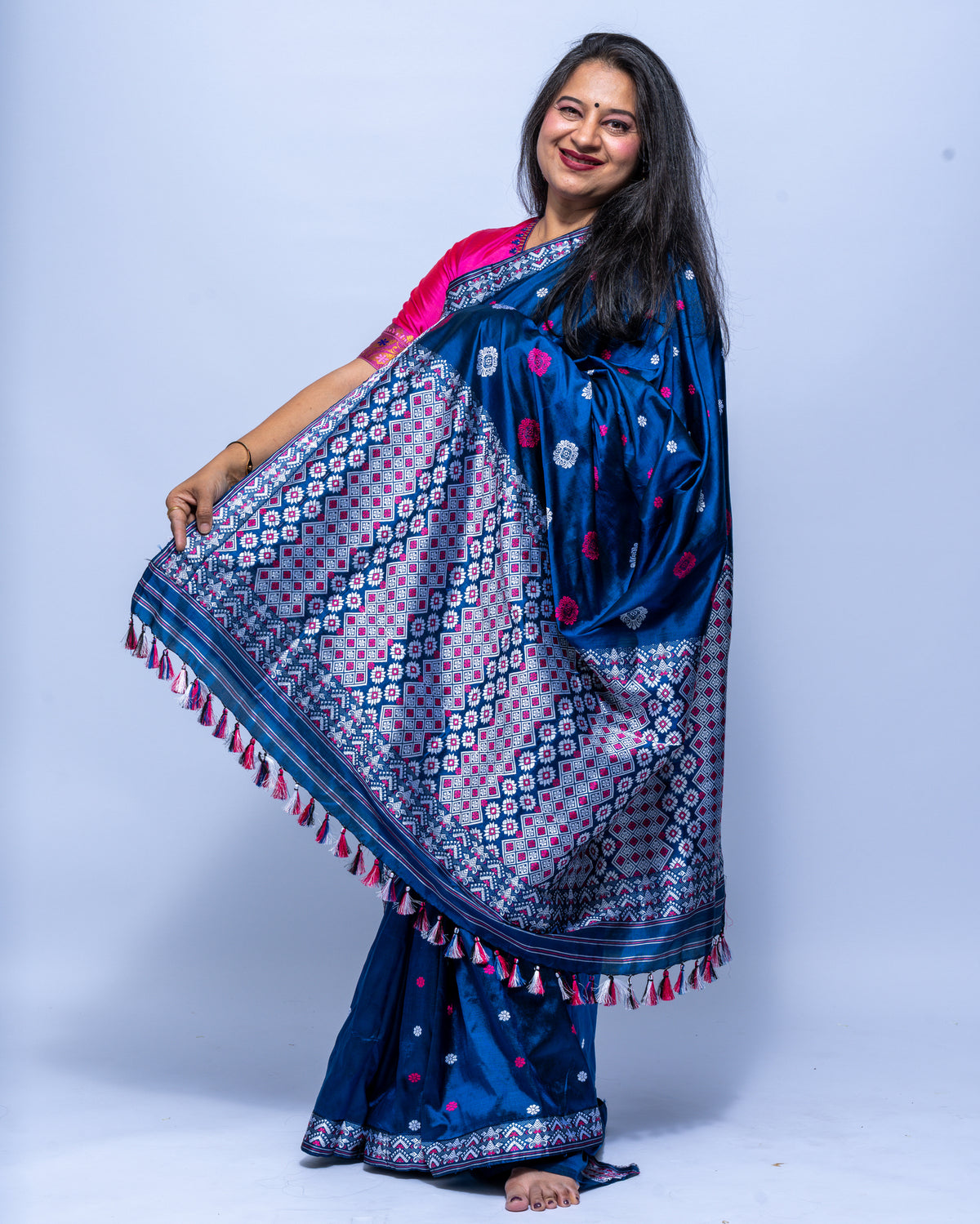 Navy blue Mulberry silk saree