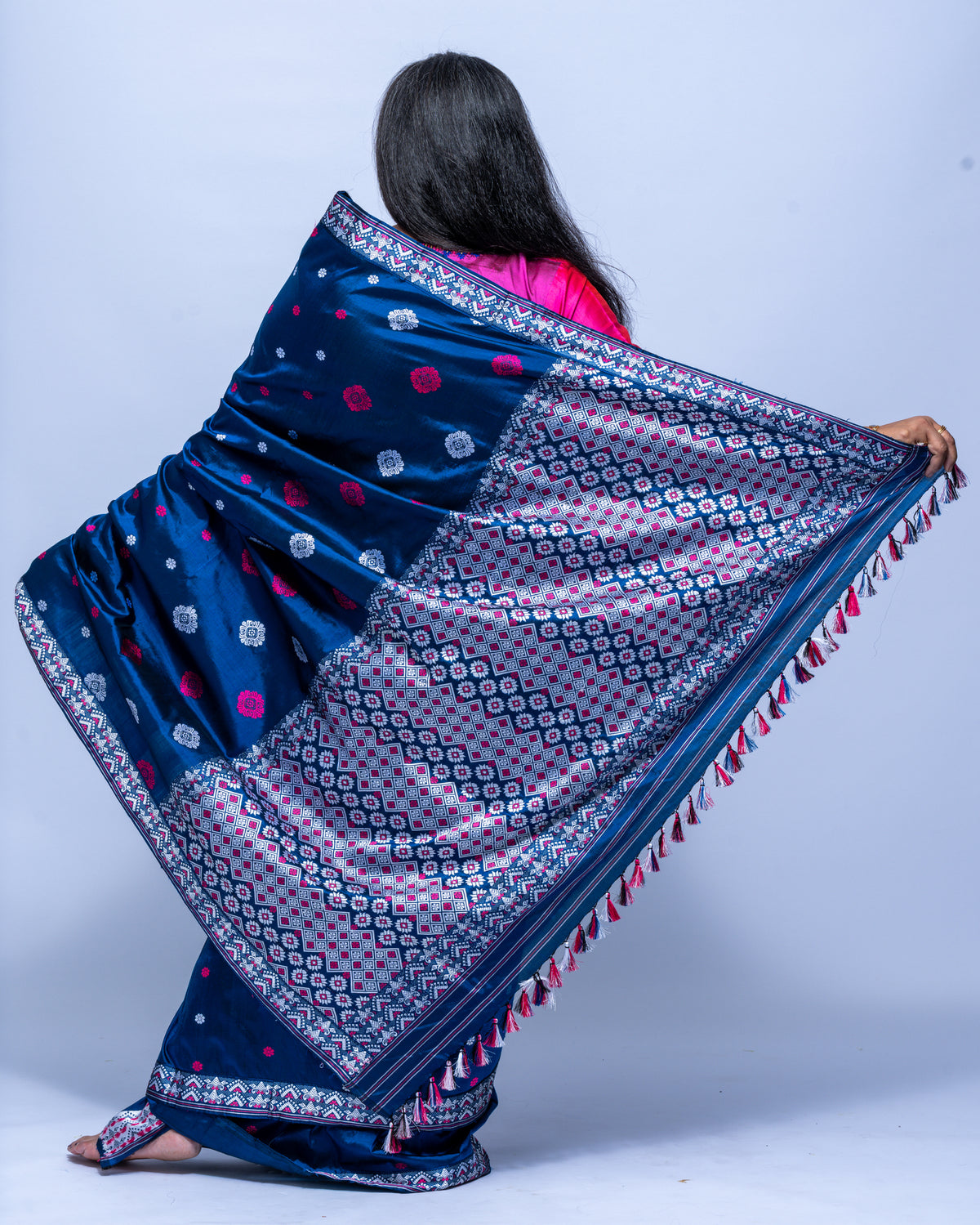 Navy blue Mulberry silk saree