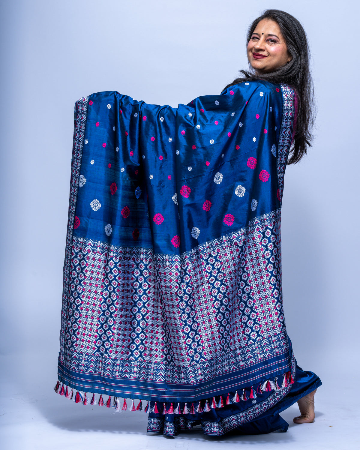 Navy blue Mulberry silk saree