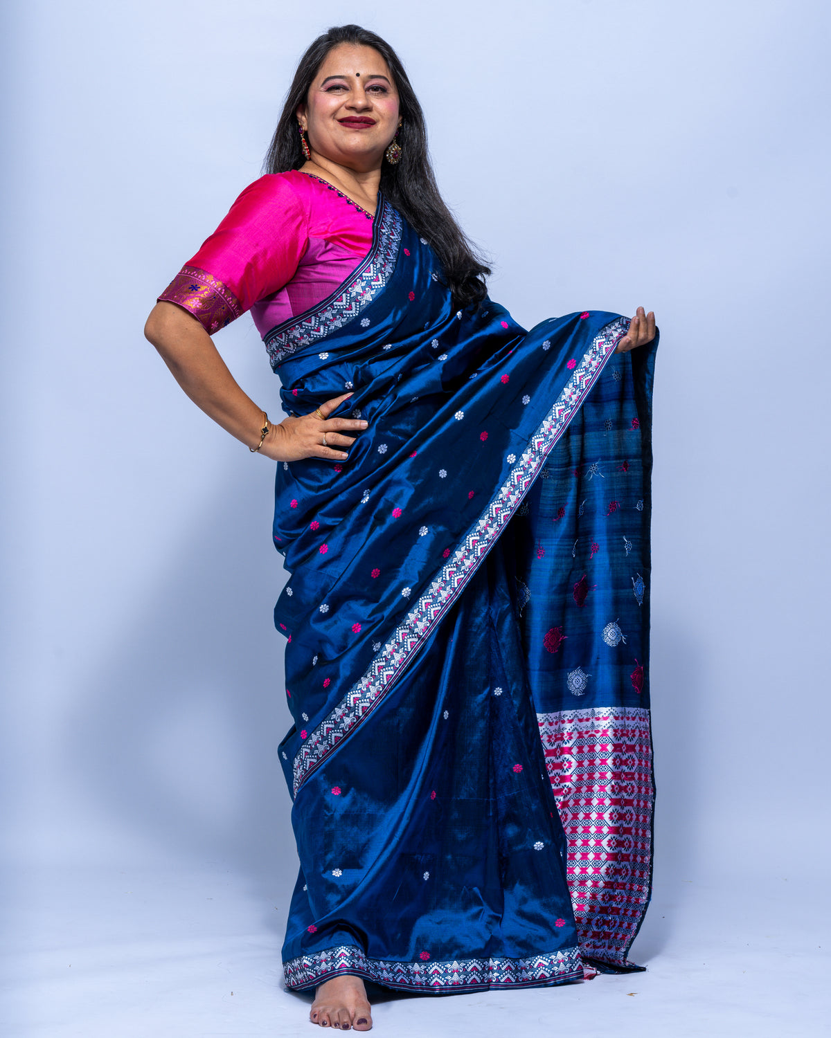Navy blue Mulberry silk saree