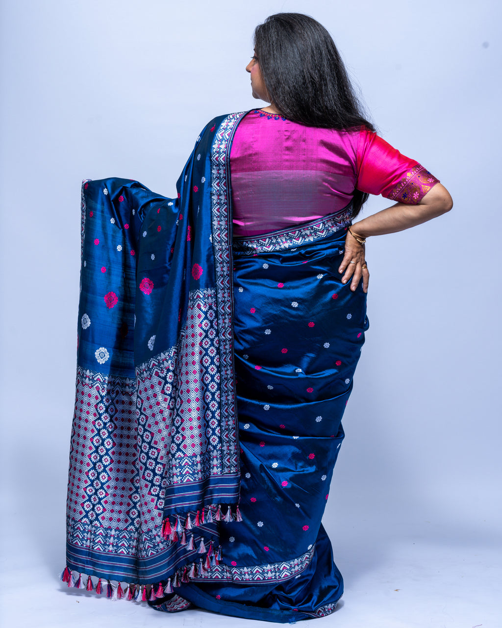Navy blue Mulberry silk saree