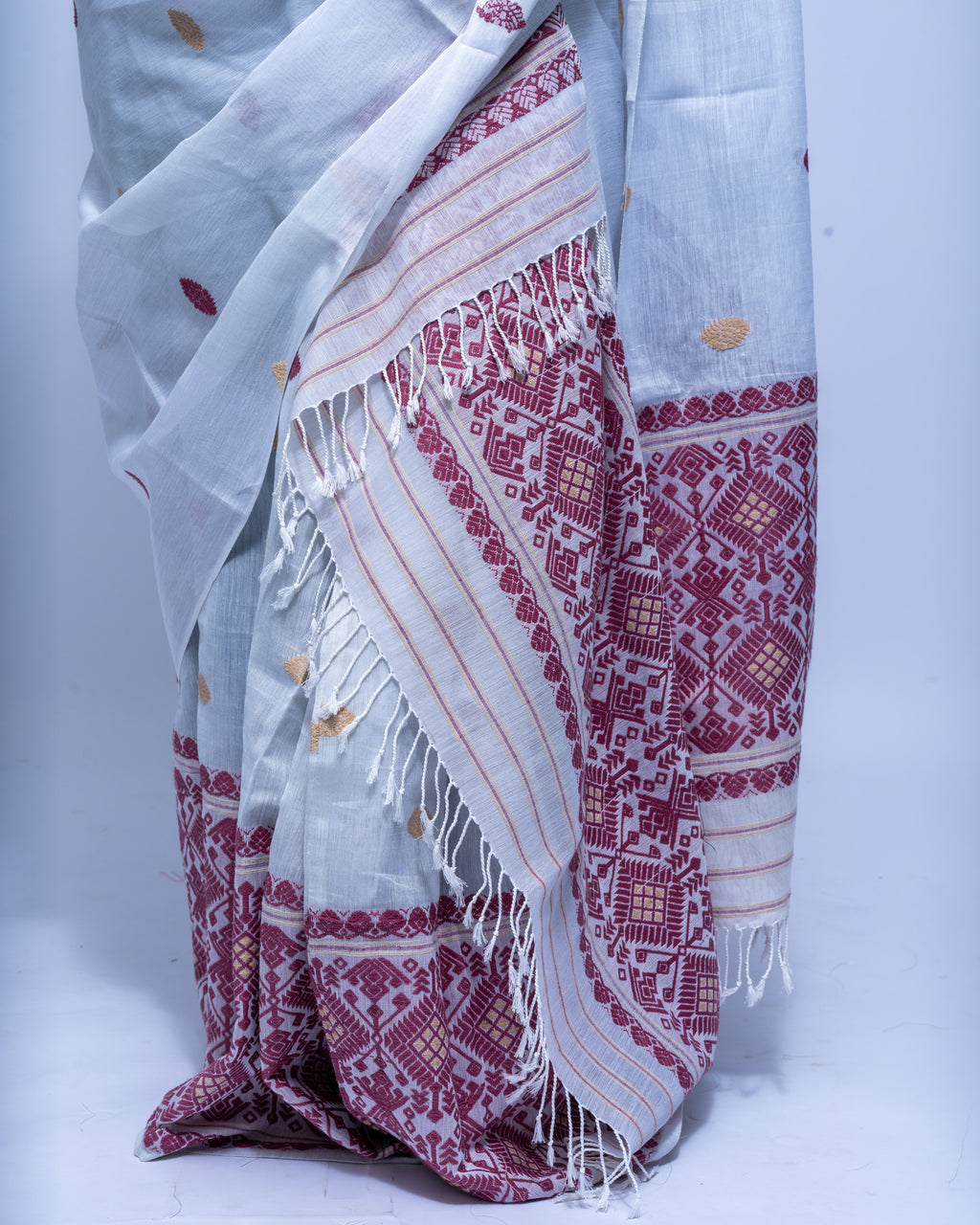 Ice blue mulberry silk cotton mekhela sador