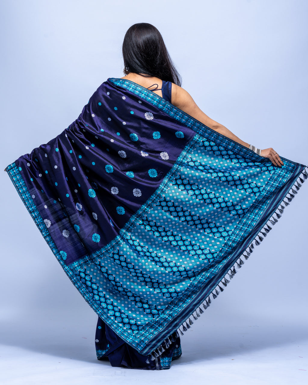 Royal Blue Mulberry Silk Saree with Peacock Blue Pallu