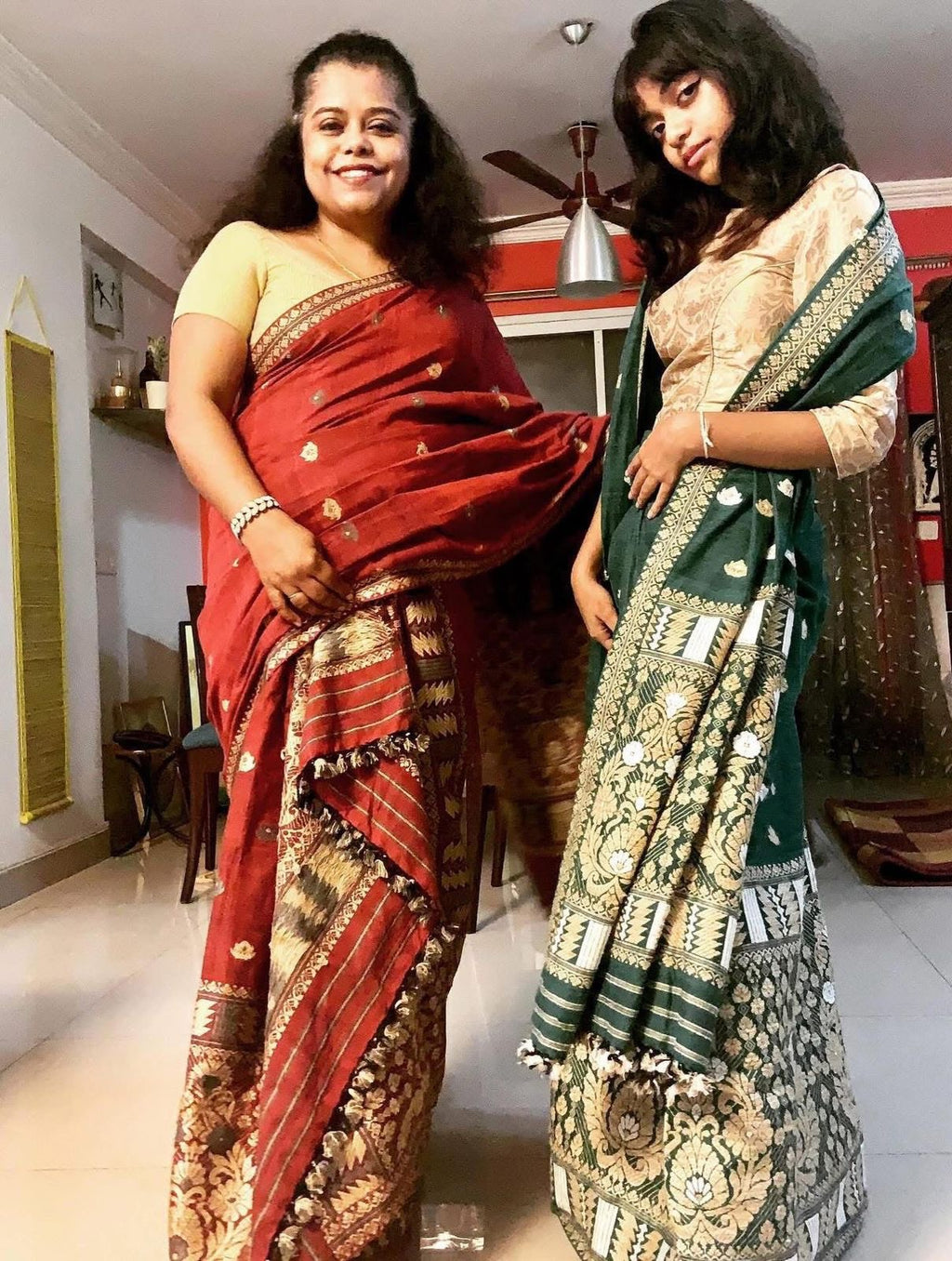 Emerald green cotton silk mekhela sador