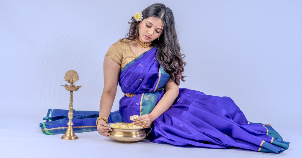 Royal blue woven Kanjeevaram saree