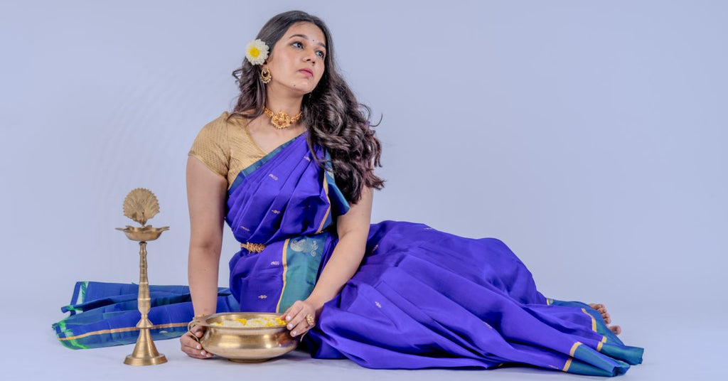 Royal blue woven Kanjeevaram saree