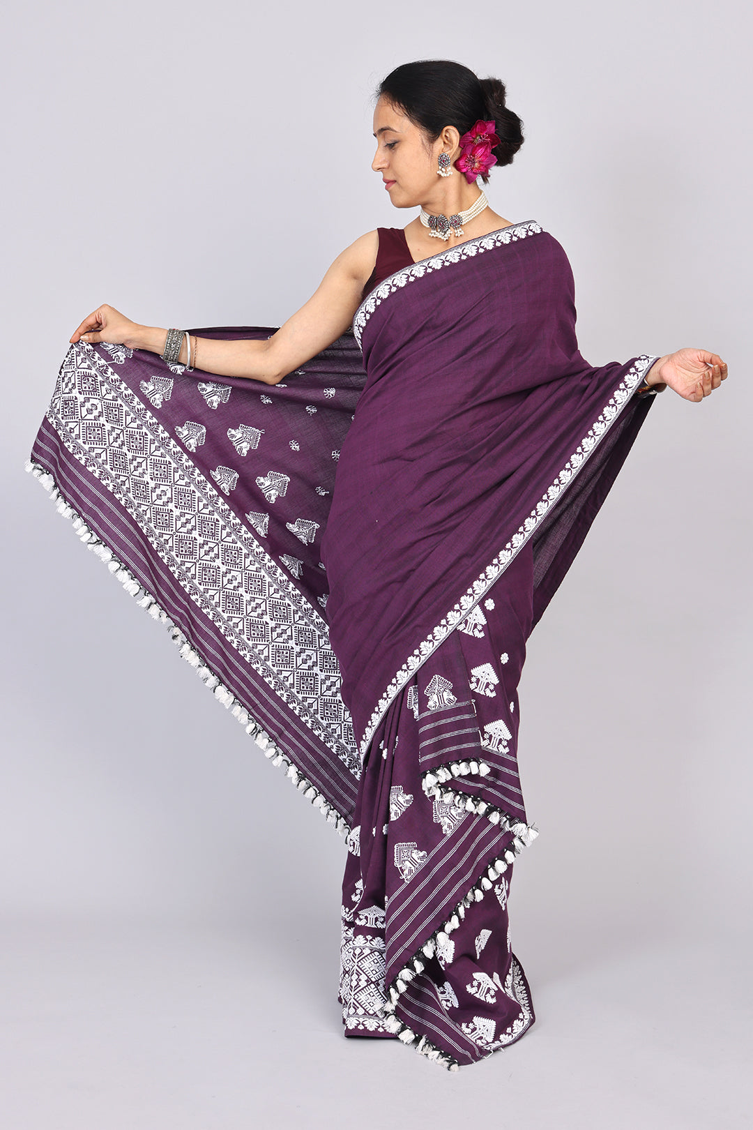 Tara purple cotton mekhela sador