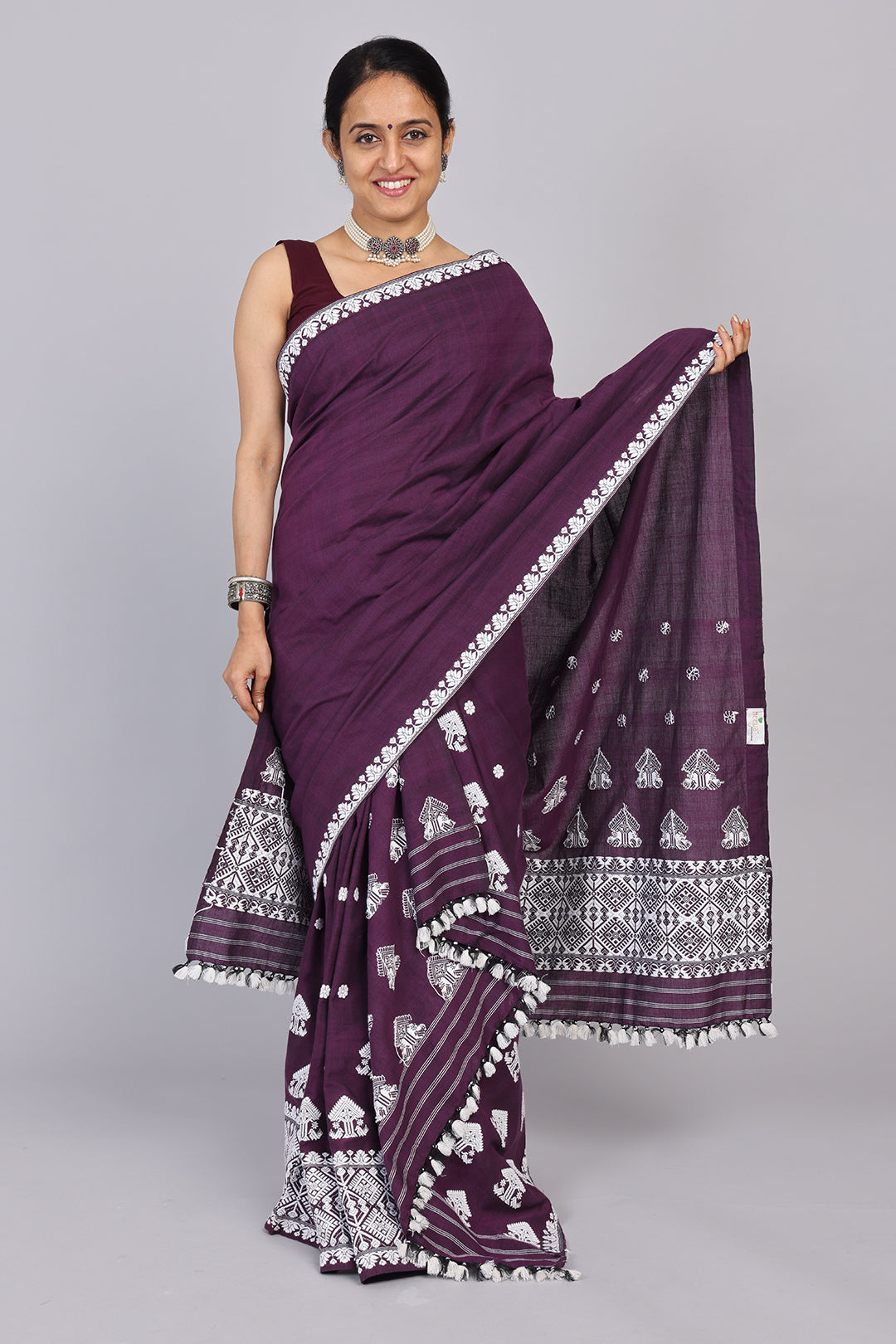Tara purple cotton mekhela sador