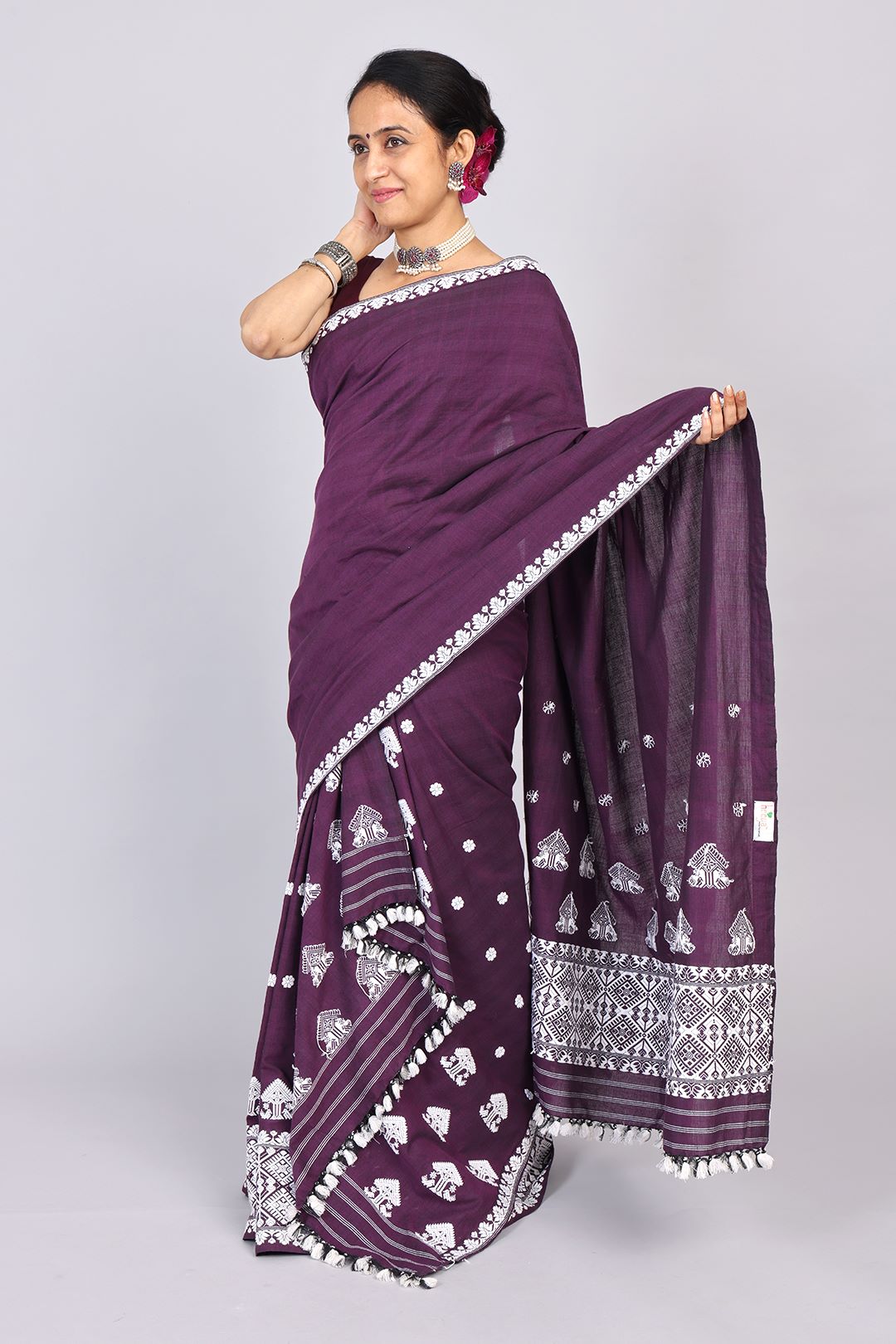 Tara purple cotton mekhela sador