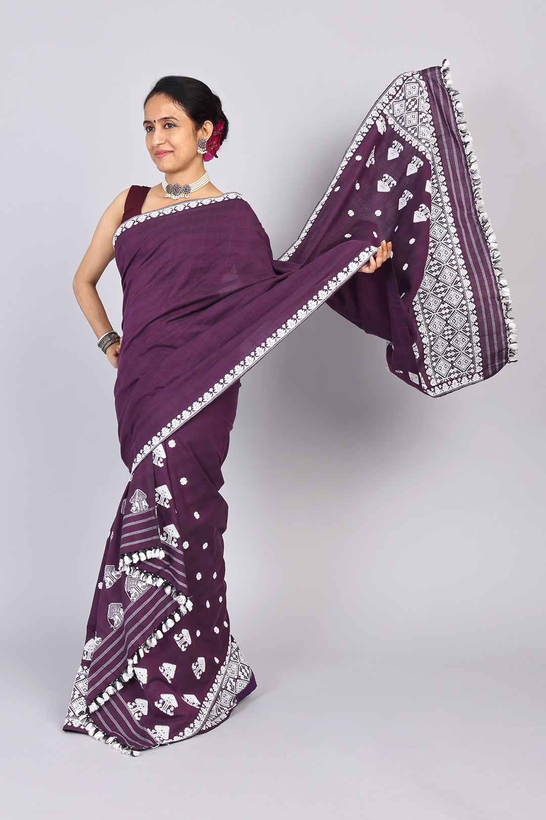 Tara purple cotton mekhela sador