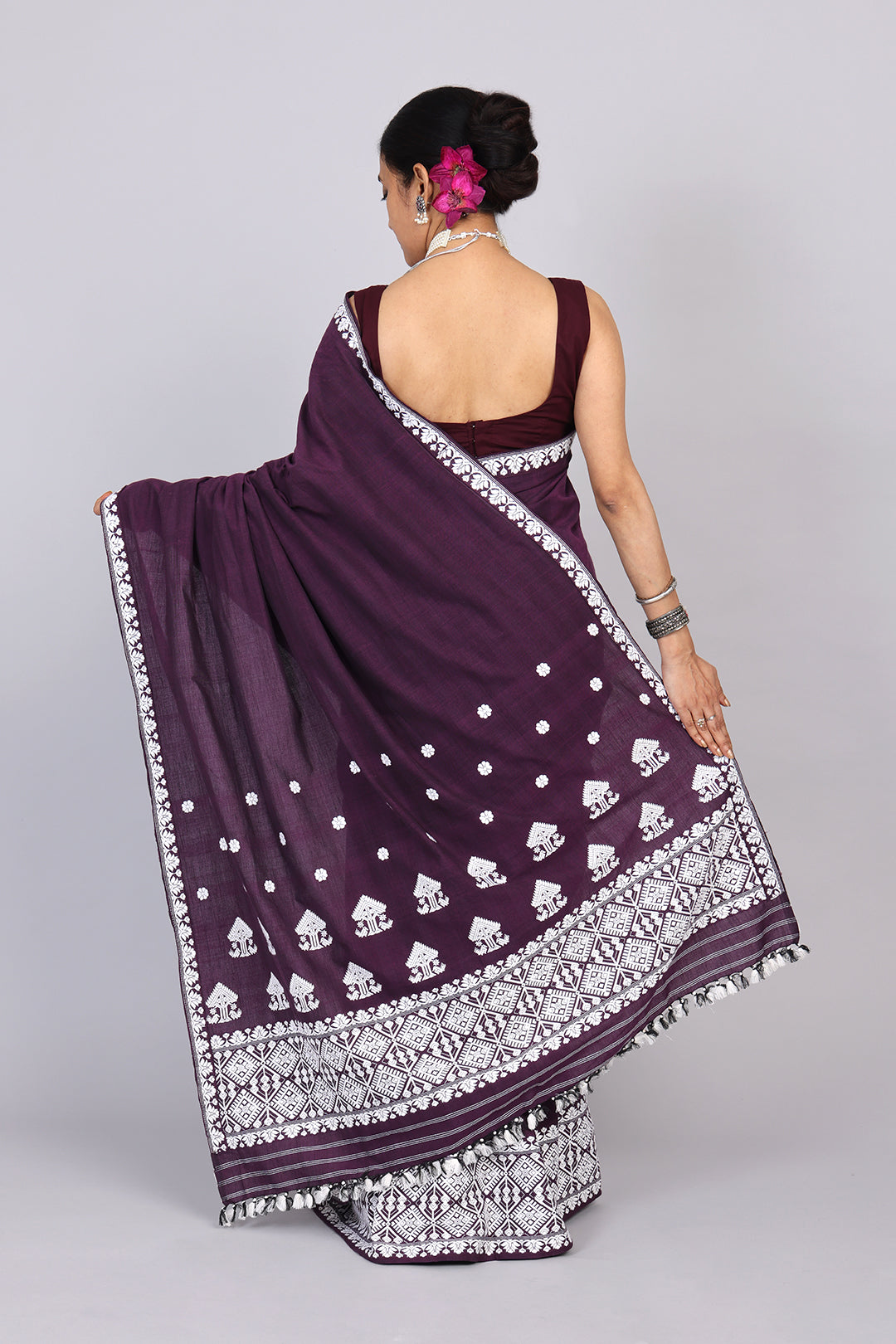 Tara purple cotton mekhela sador