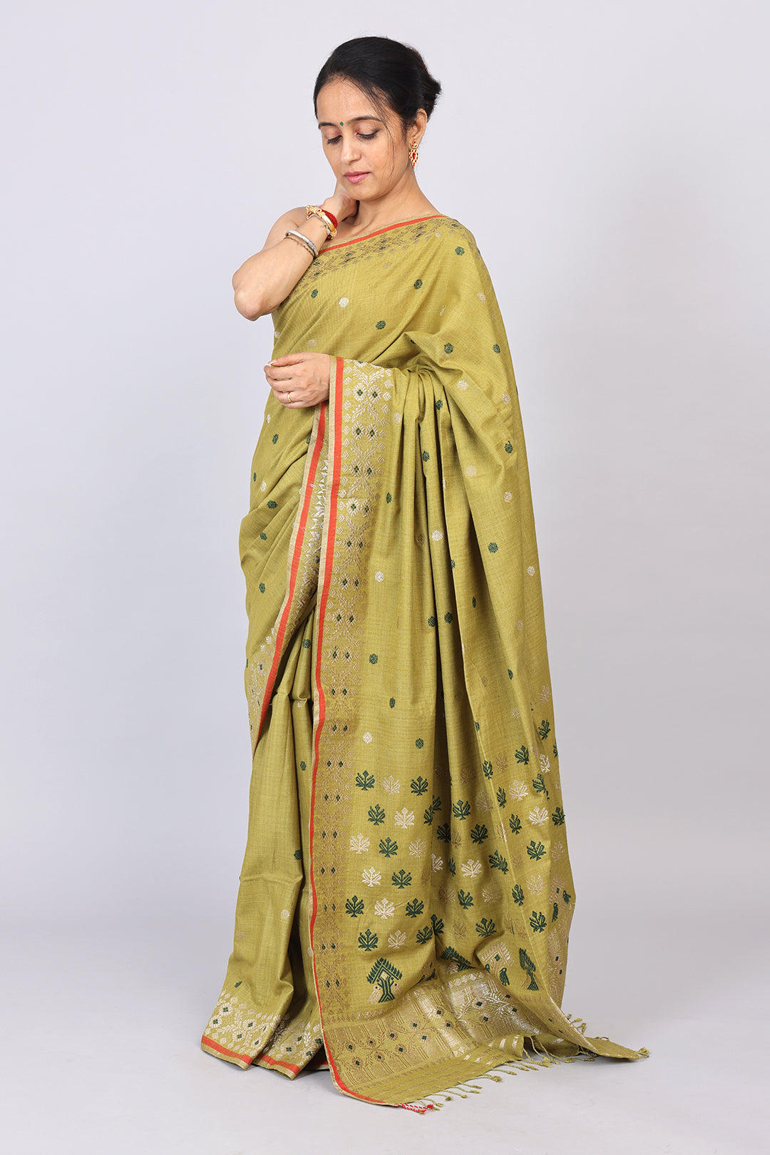 Priyanka lime Green Eri Silk saree