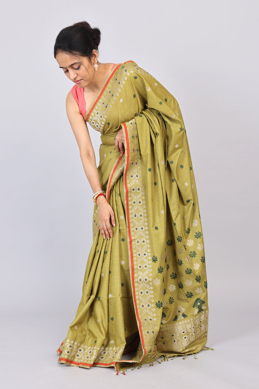 Priyanka lime Green Eri Silk saree