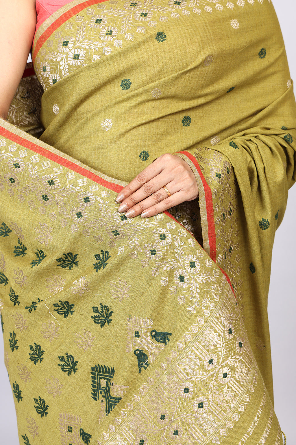 Priyanka lime Green Eri Silk saree